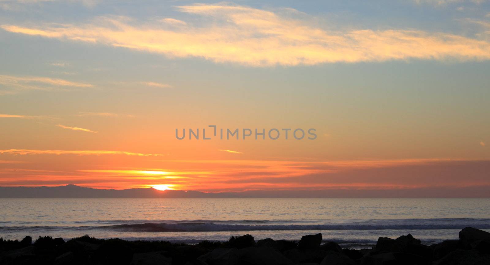 A Sunset over the ocean in Ventura looking to Santa Cruz Island.
