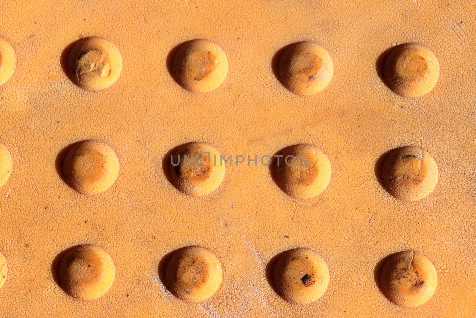 Background image of a yellow metal with big dots.