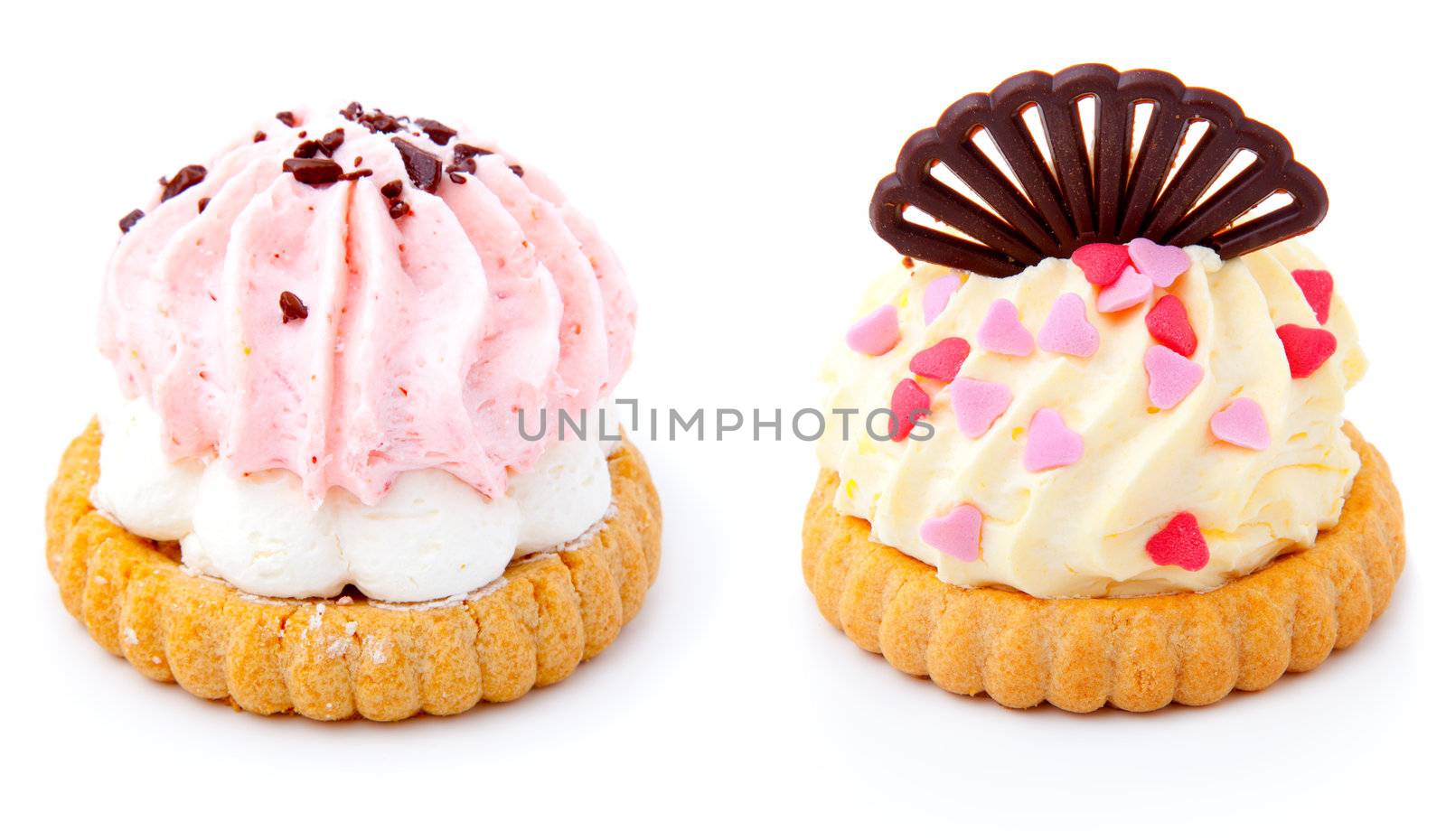 two cake with pink hearts, on white background