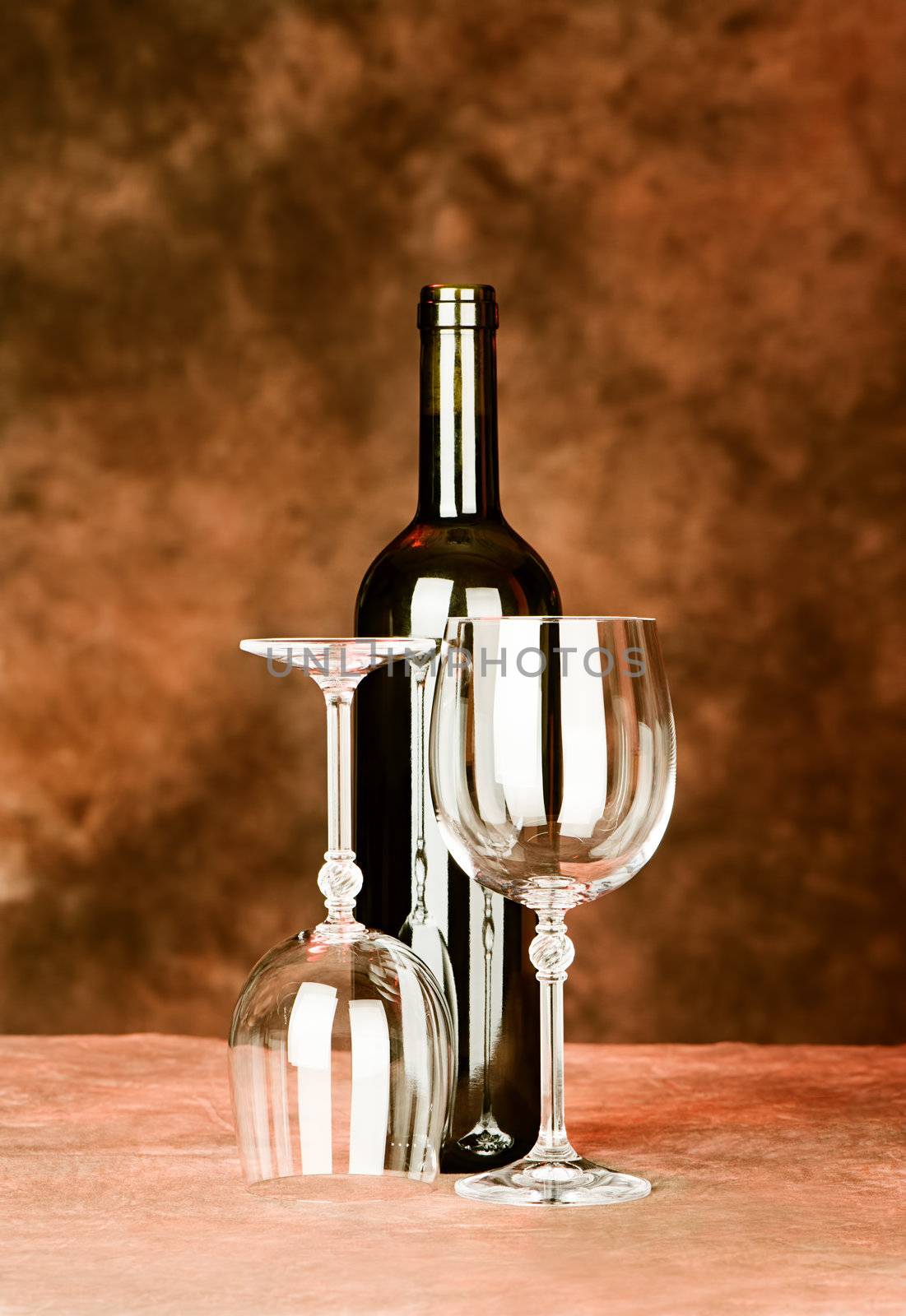 bottle of wine with two glasses by imarin