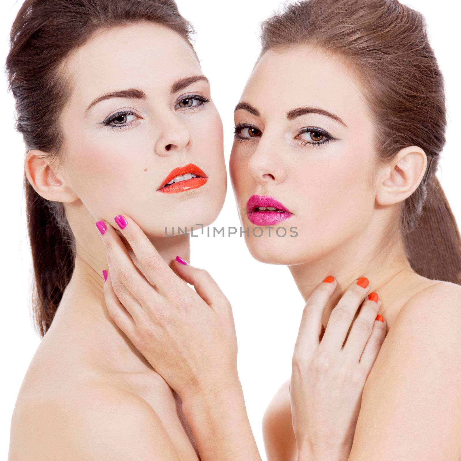 two beautiful girls with colorfull makeup isolated by juniart