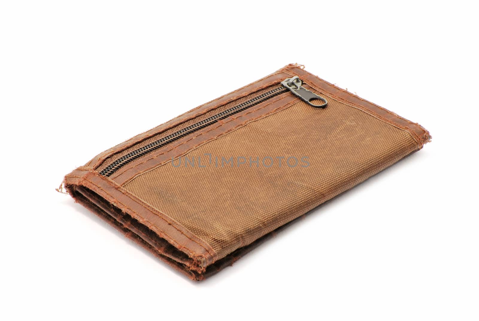 Old brown wallet isolated on white background