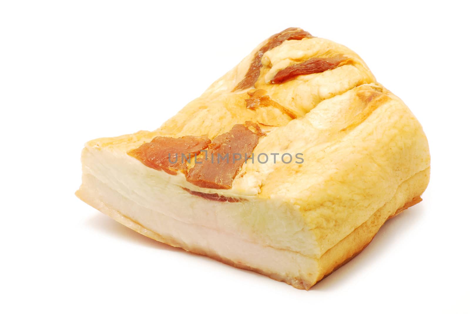 One piece of bacon isolated on white background