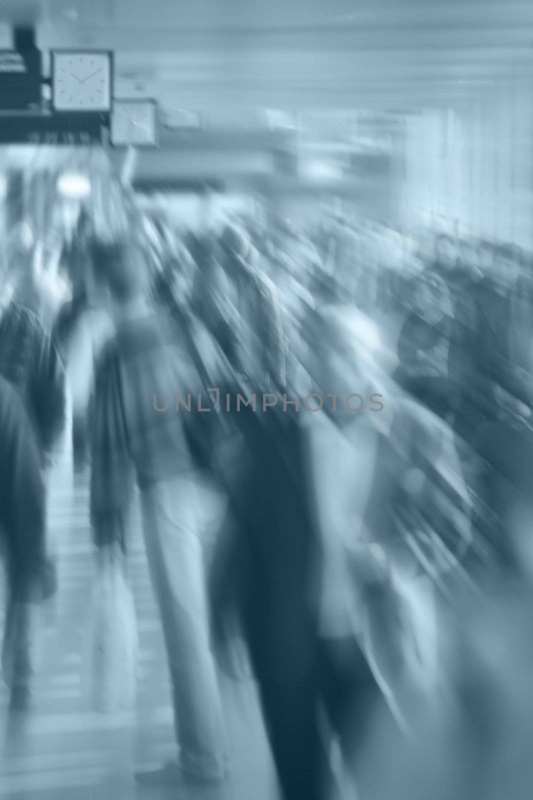 Blurry Crowd - People in a Hurry - in Shades of Blue
