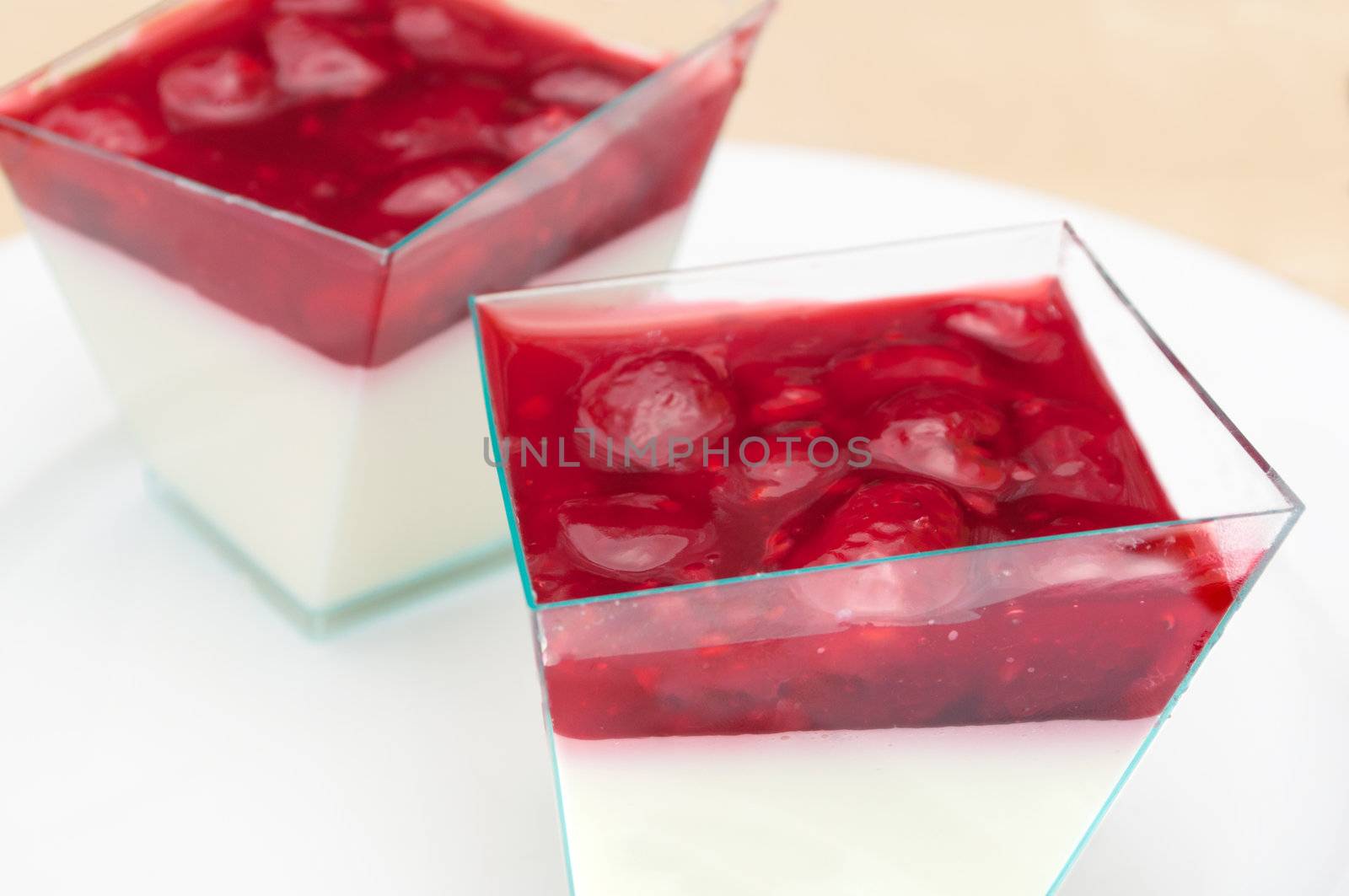 Close up of Panna Cotta Dessert With Forest Fruits