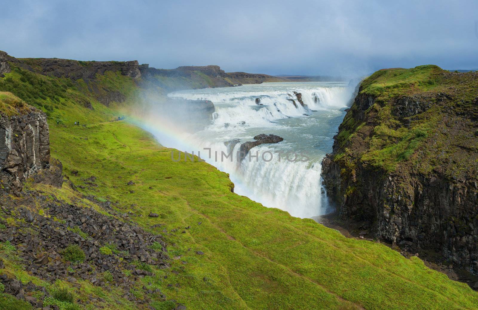 Gullfoss (Golden Falls) waterfall and rainbow in the Iceland