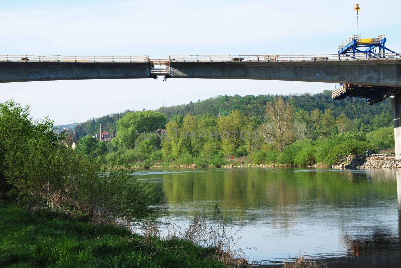 Construction of a large bridge across the river