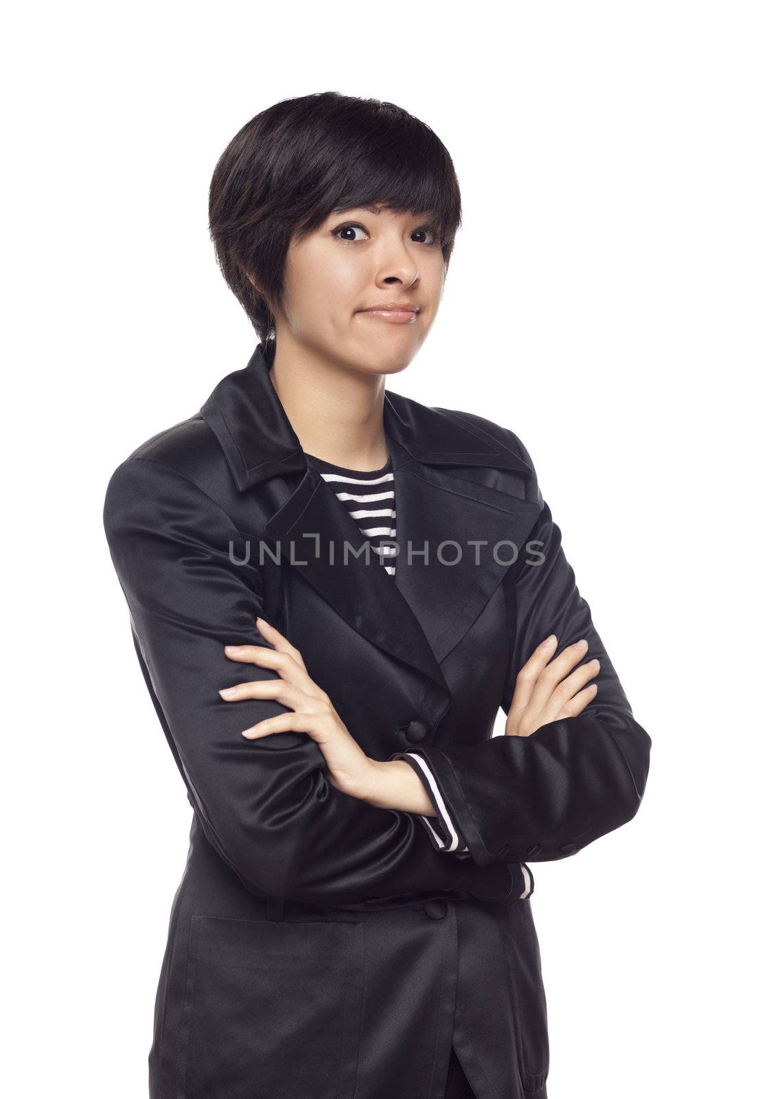 Attractvie Expressive Mixed Race Woman Isolated on a White Background.