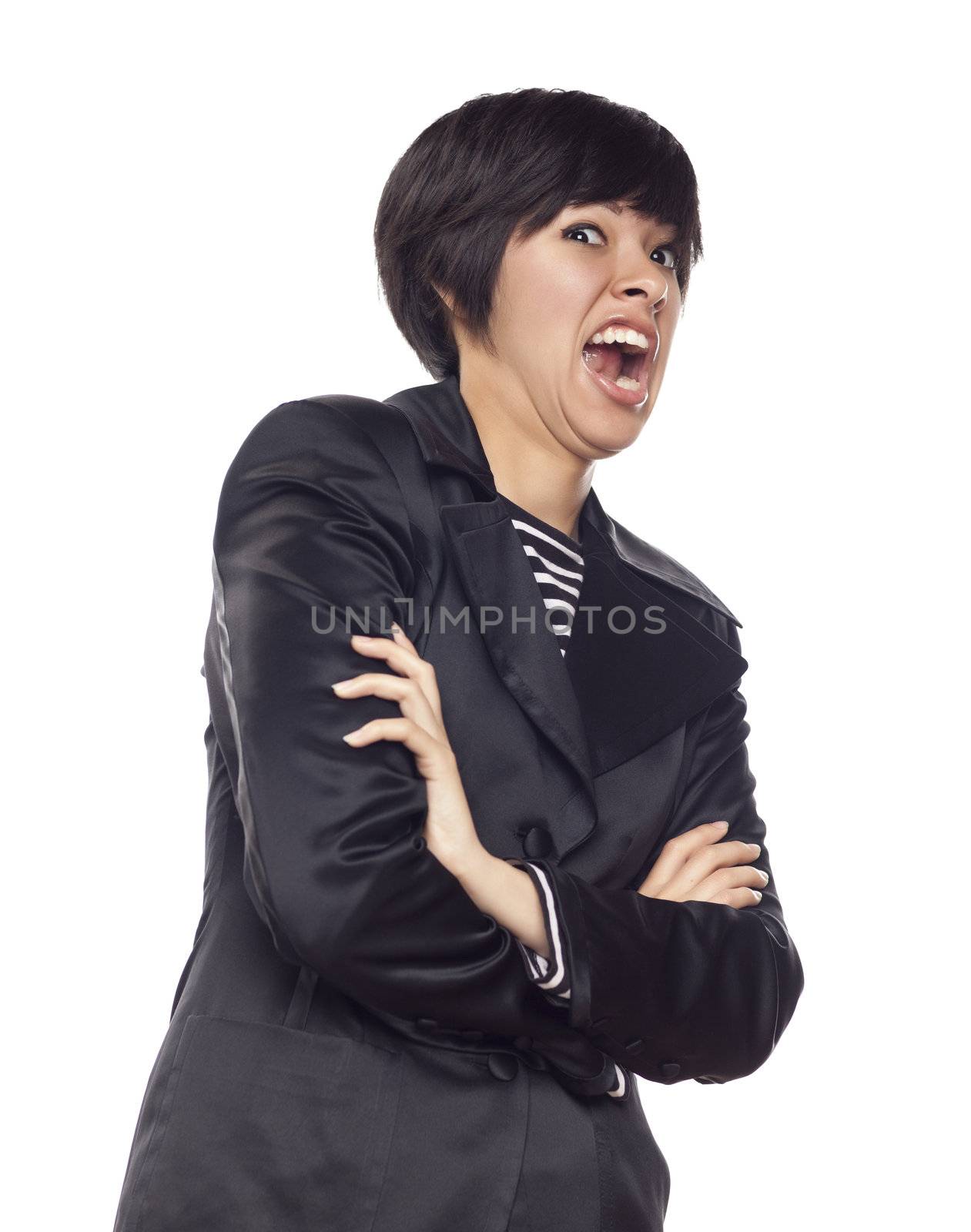 Attractvie Expressive Mixed Race Woman Isolated on a White Background.