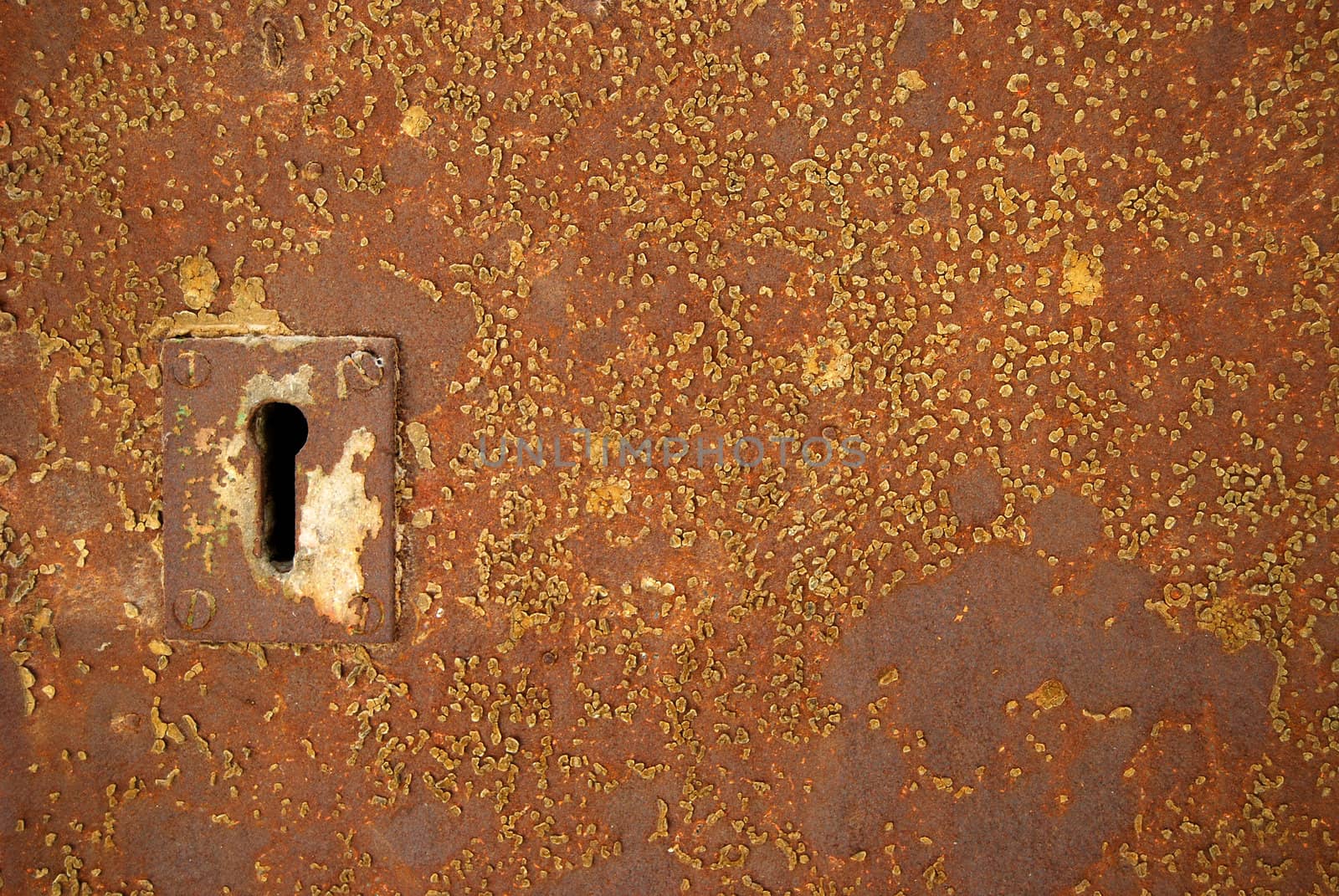 Rusty corroded metal iron plate with keyhole