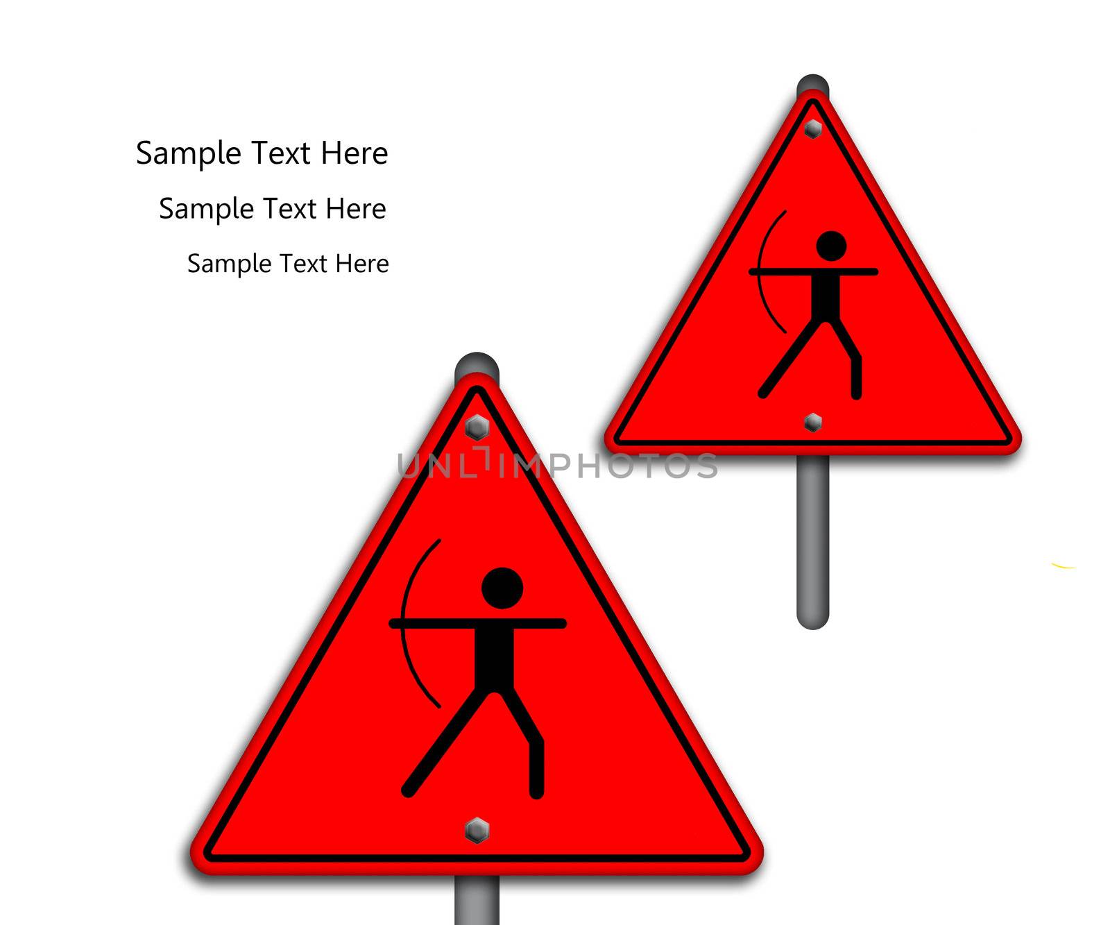 Archery icon in traffic plate isolated on white background.