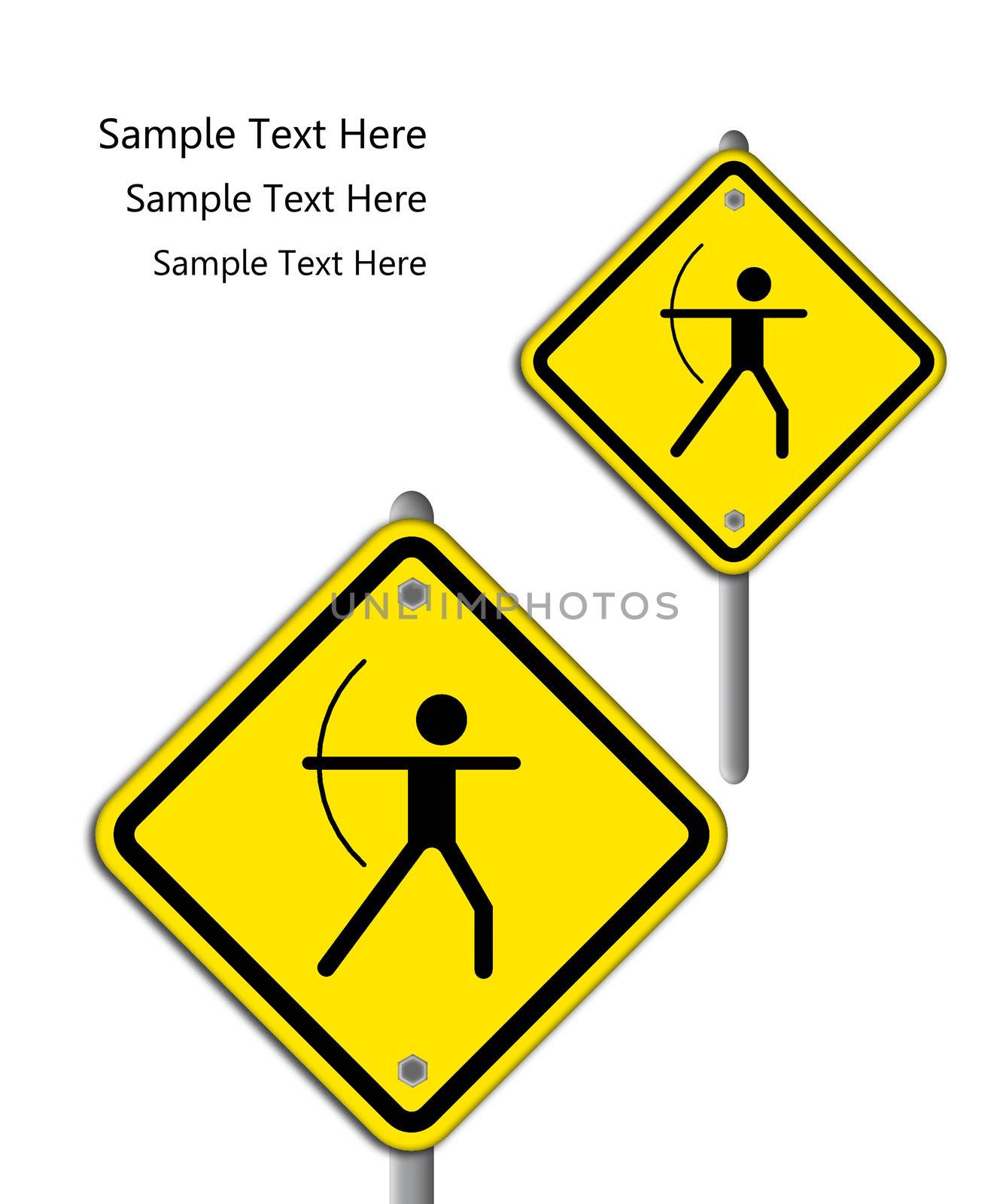 Archery icon in traffic plate isolated on white background.