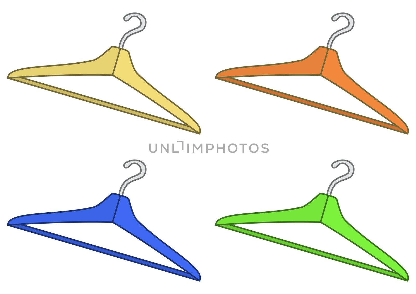Set multi-coloured hangers for clothes, isolated on white background.