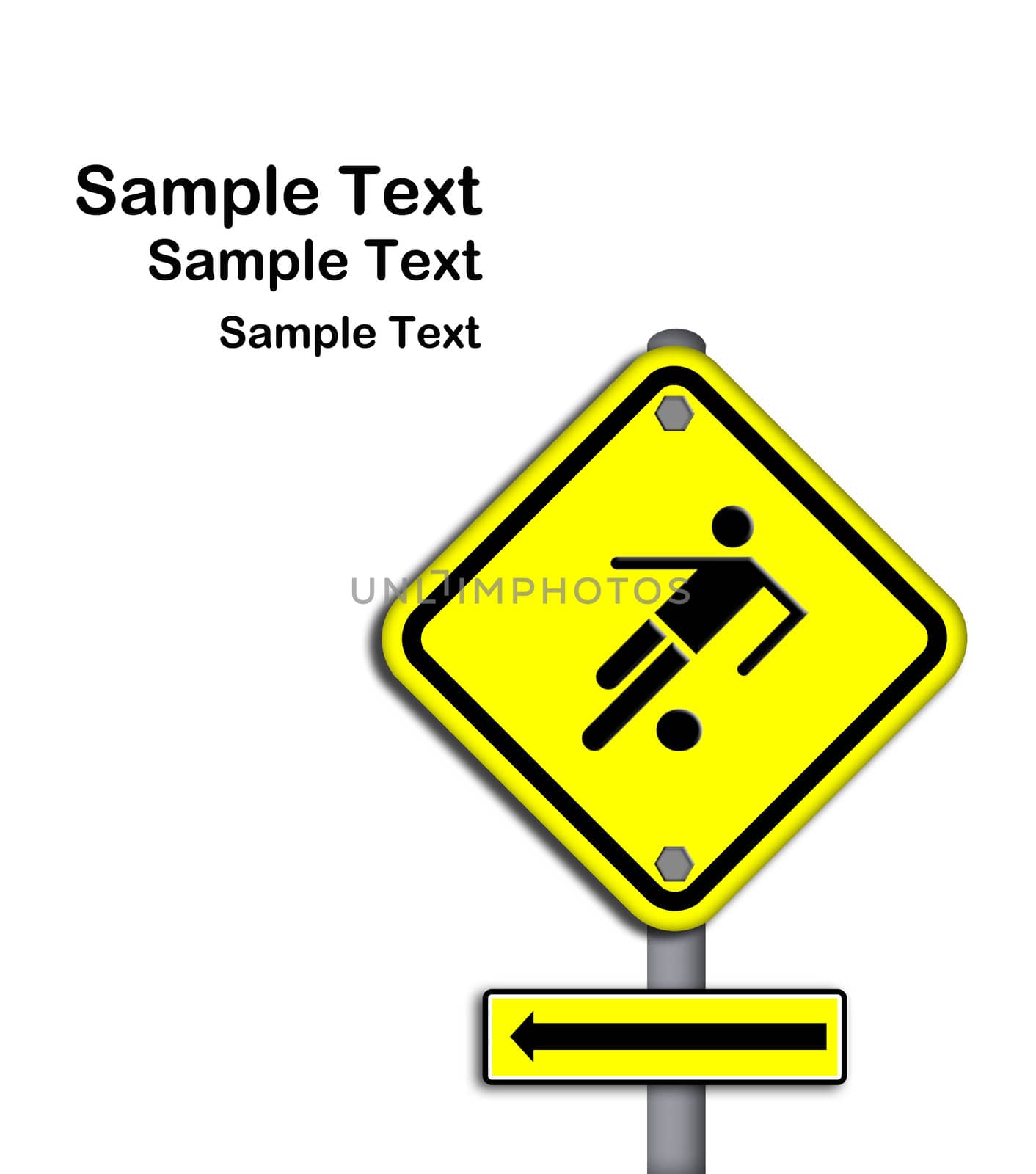 Football  icon in yellow traffic  plate isolated on white background.
