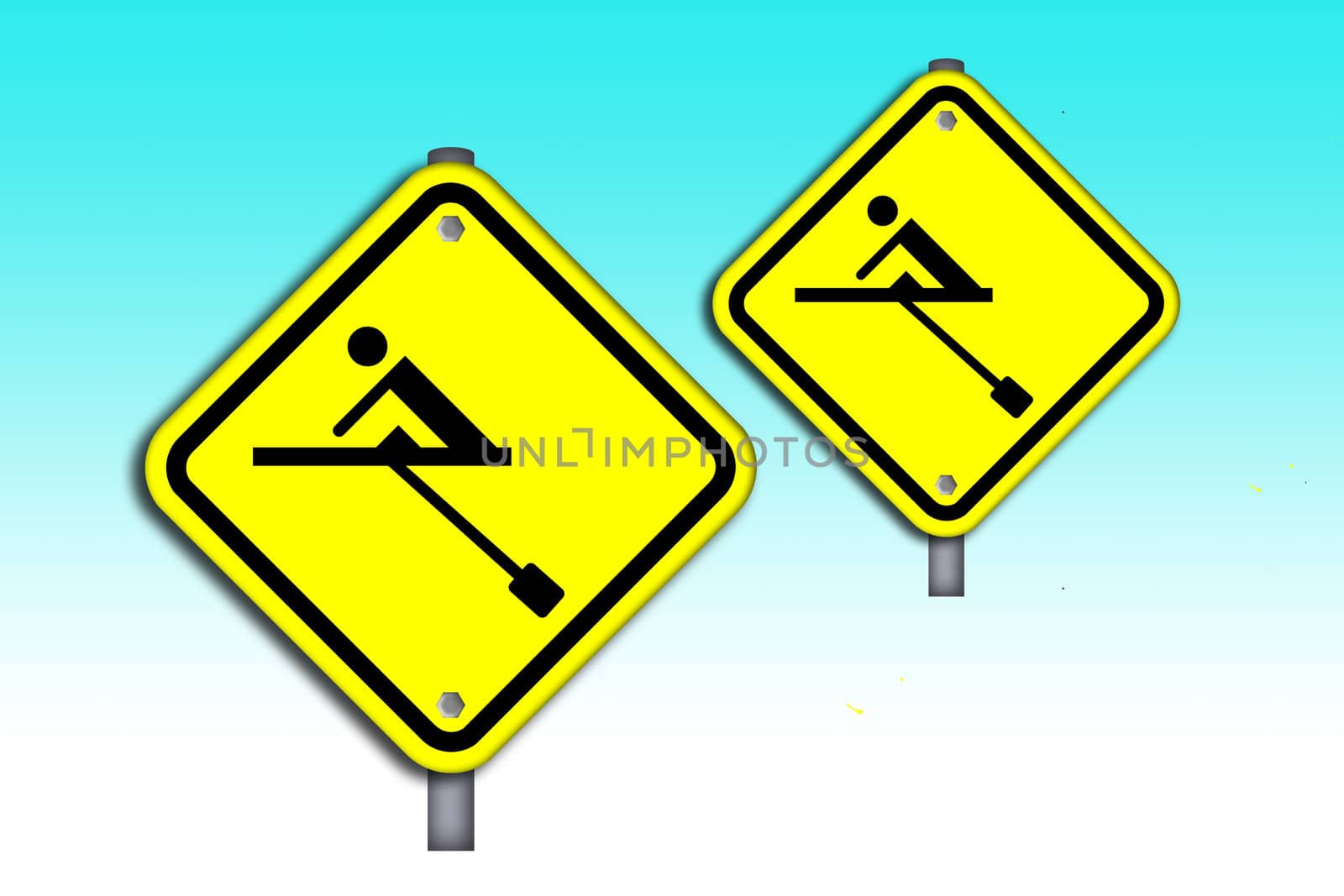 Swimming  icon in traffic plate  isolated on blue background.