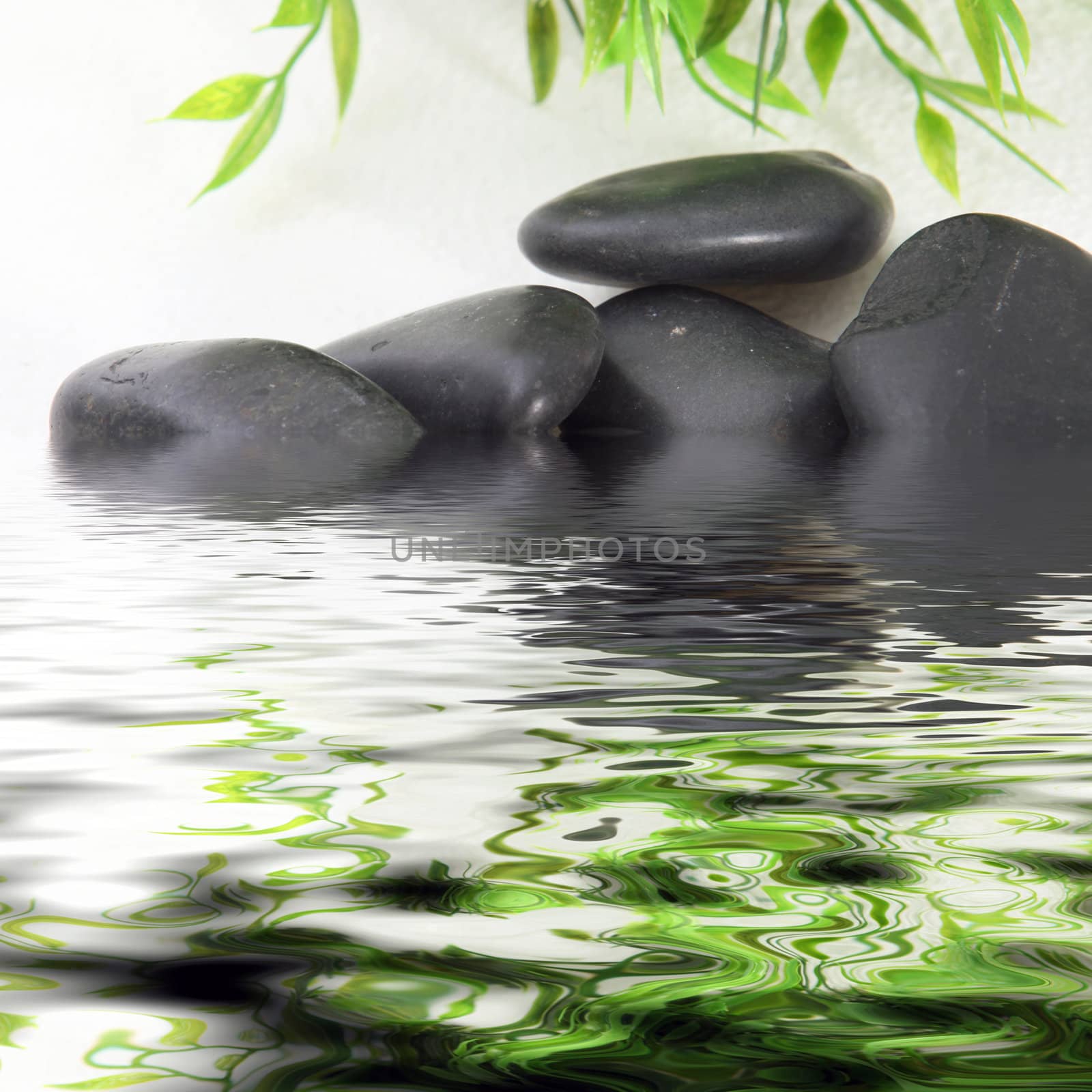 Black basalt spa stones in water by Farina6000