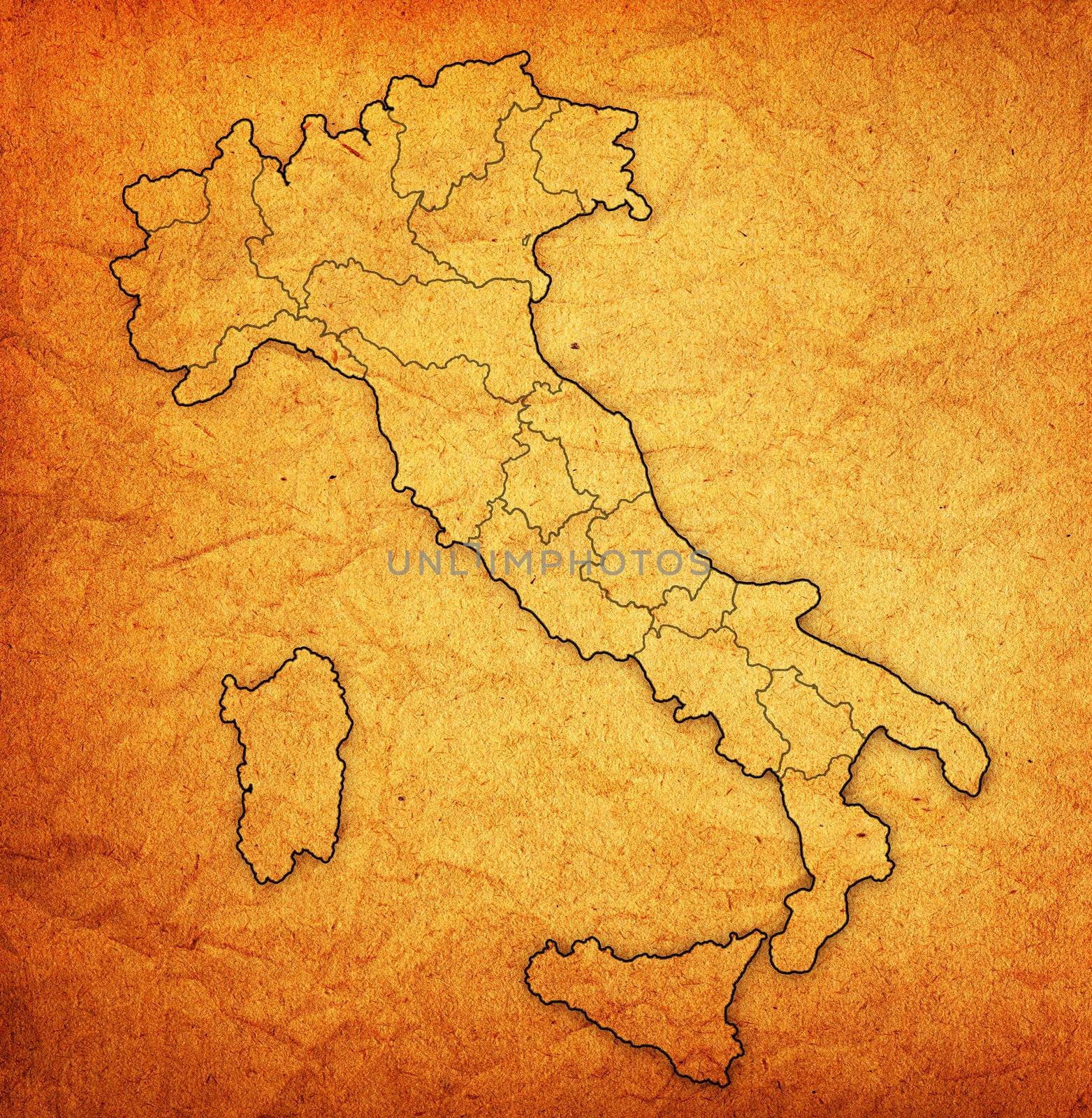 all regions on administration map of italy with flags