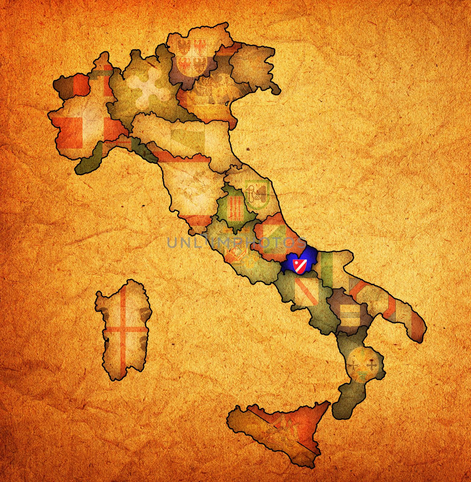molise region on administration map of italy with flags