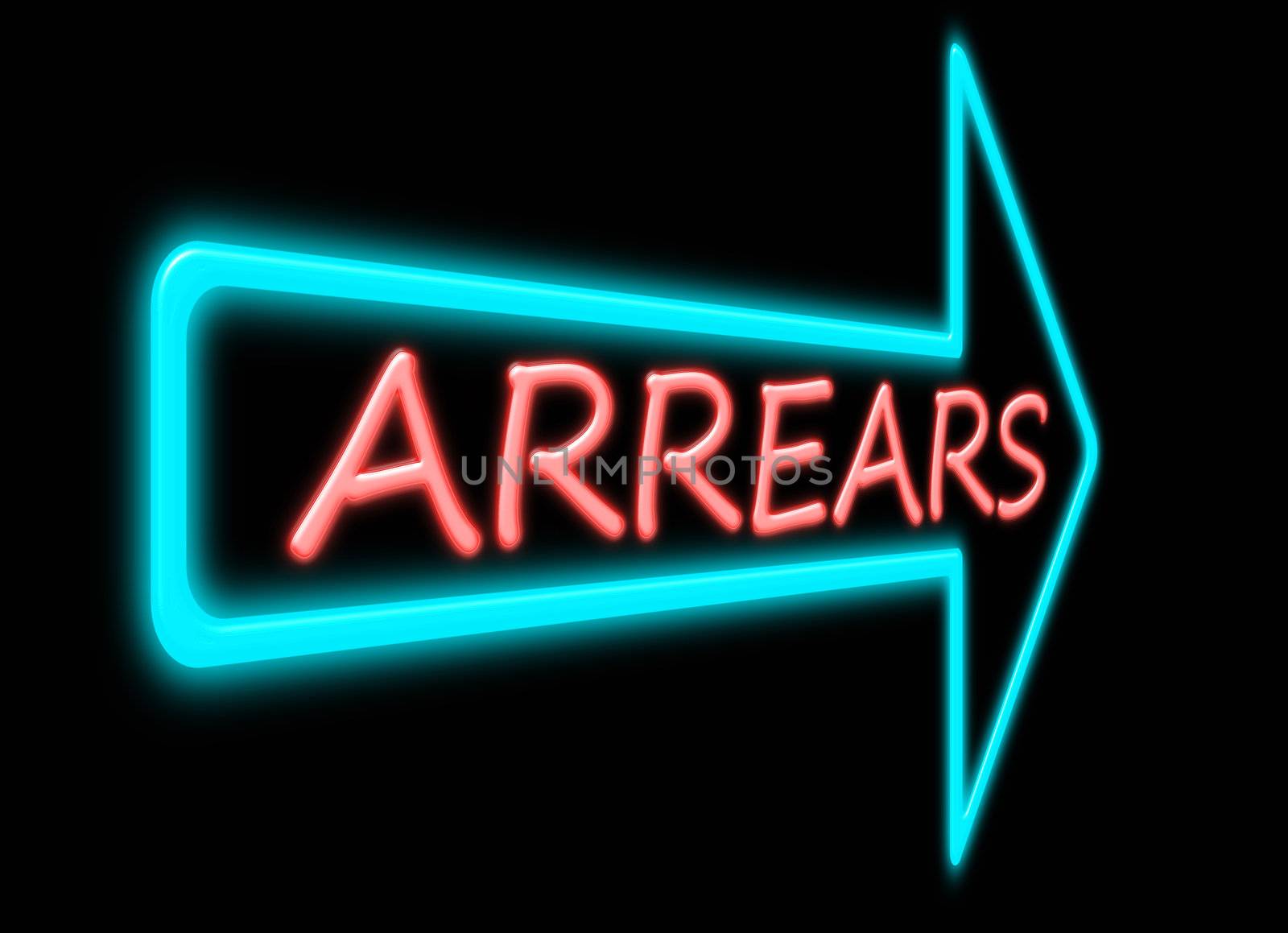 Illustration depicting a neon light forming the word arrears.