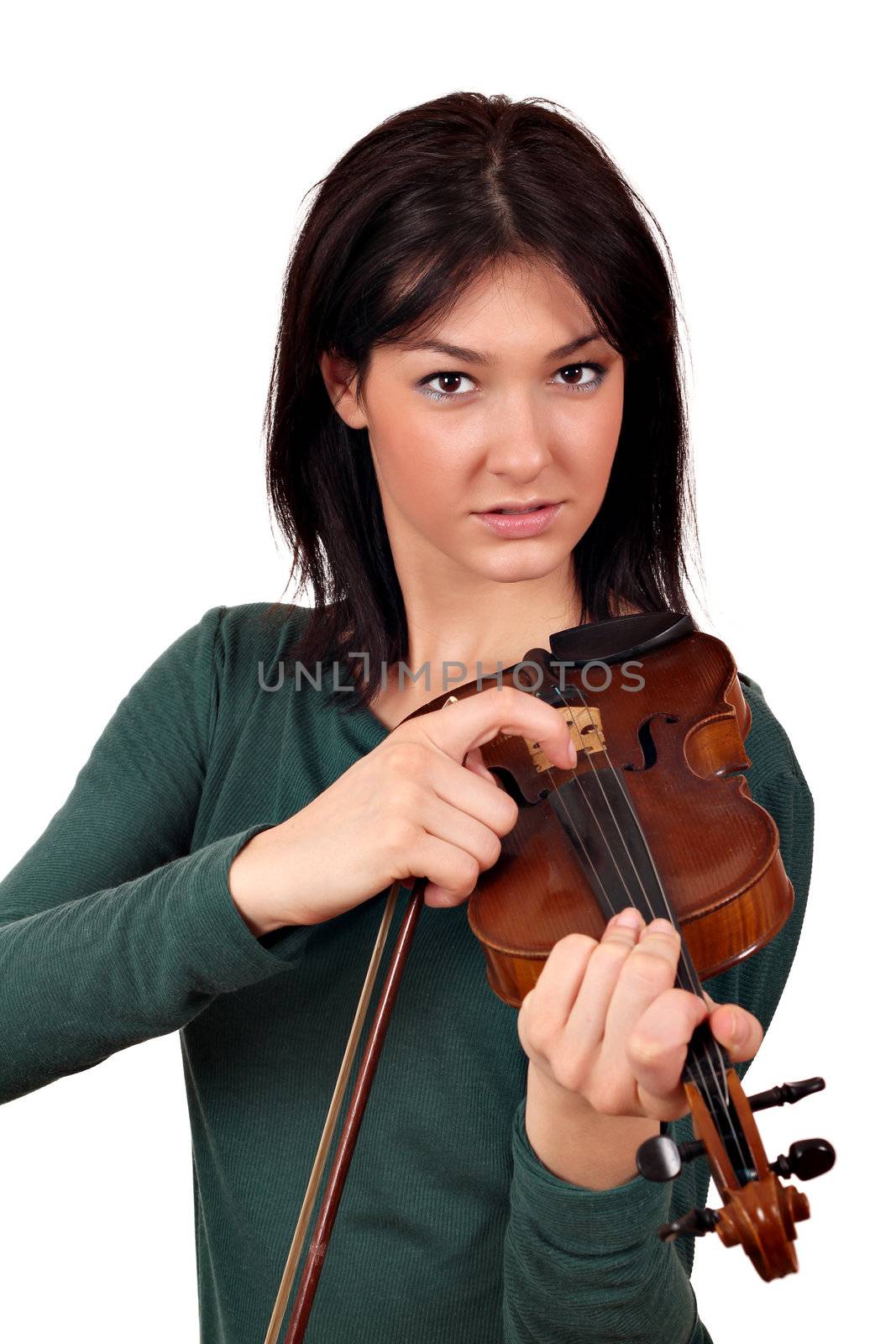 beautiful girl with violin portrait by goce