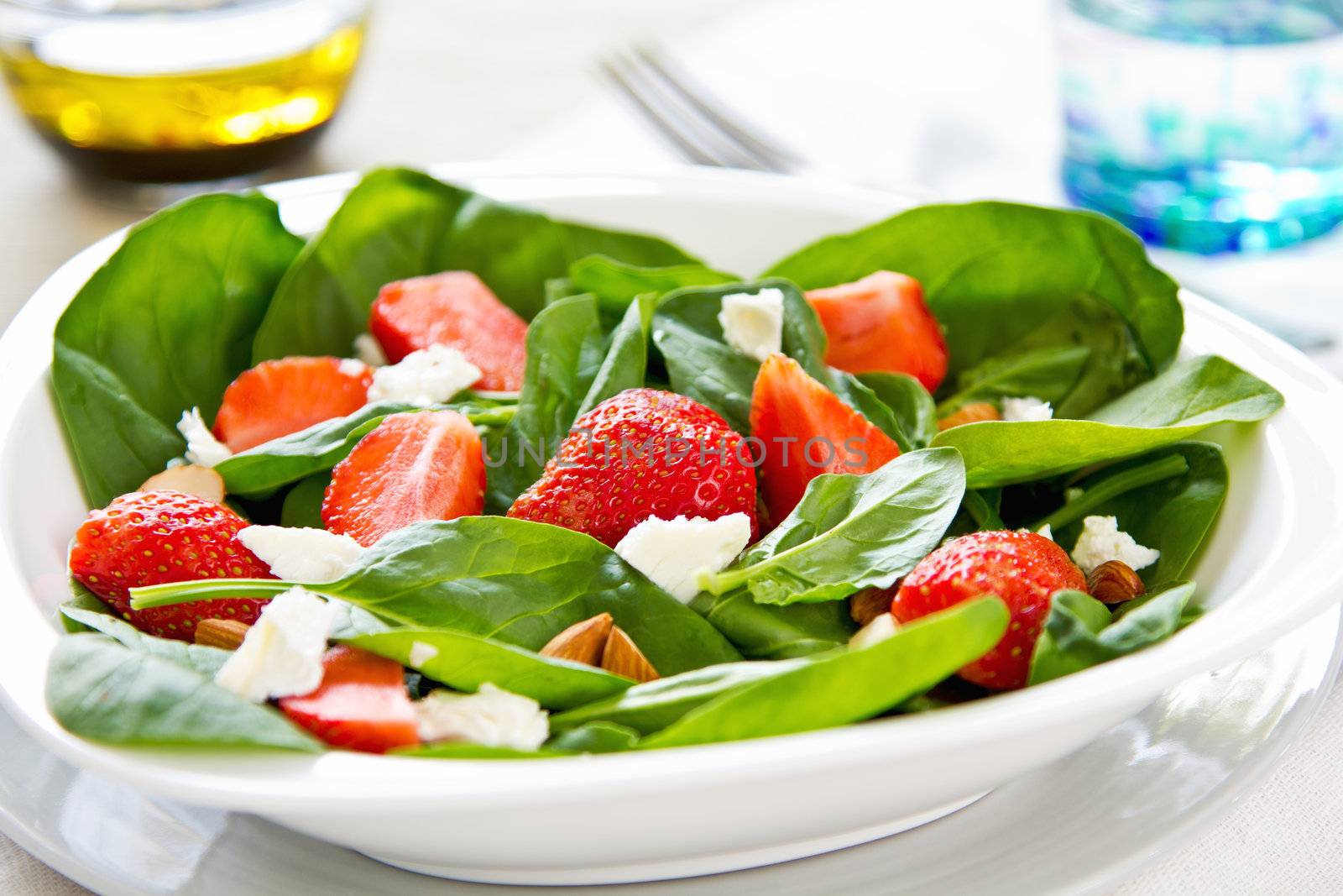 Strawberry with Spinach,Feta cheese and Almond salad