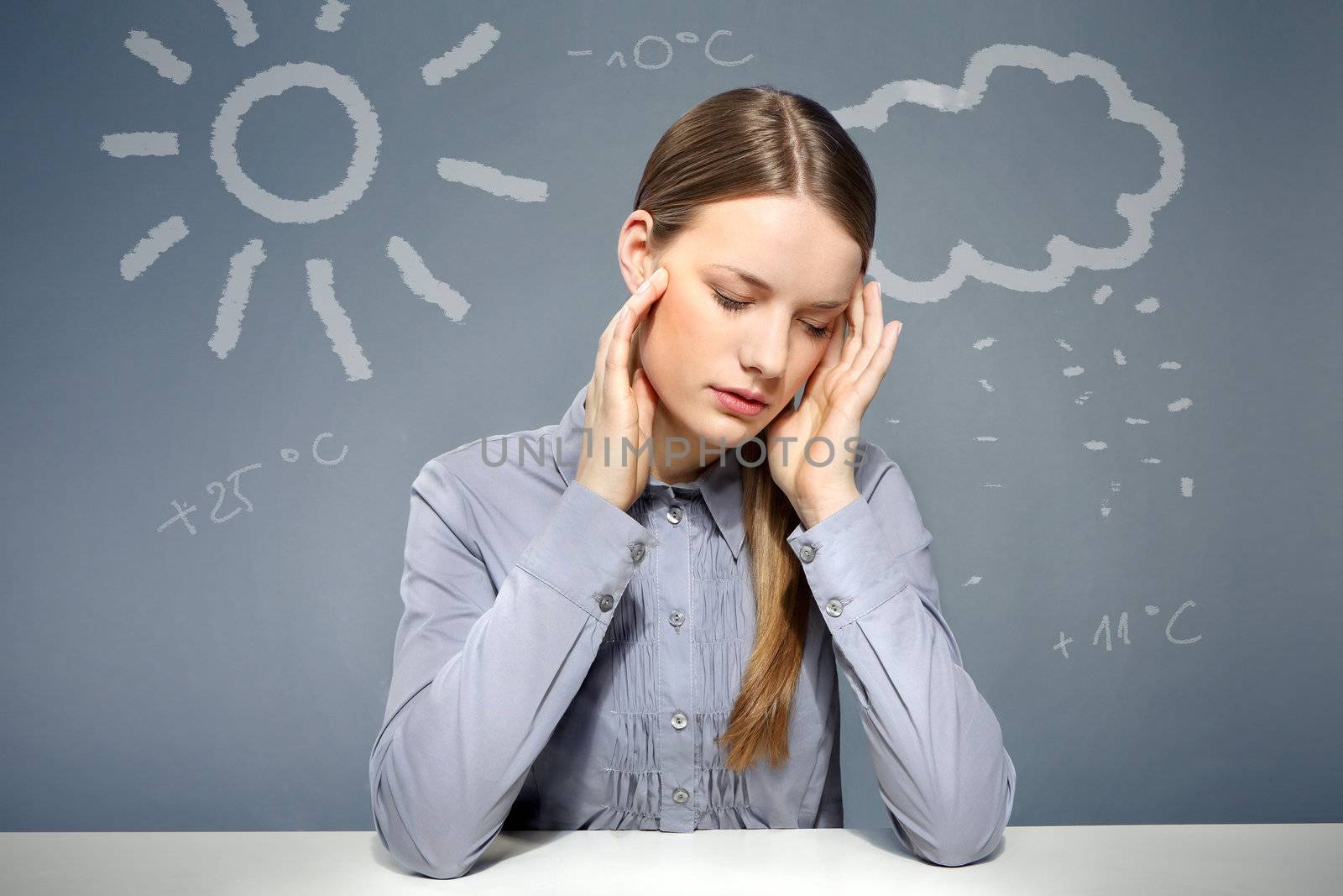 Woman having a headache. by robert_przybysz