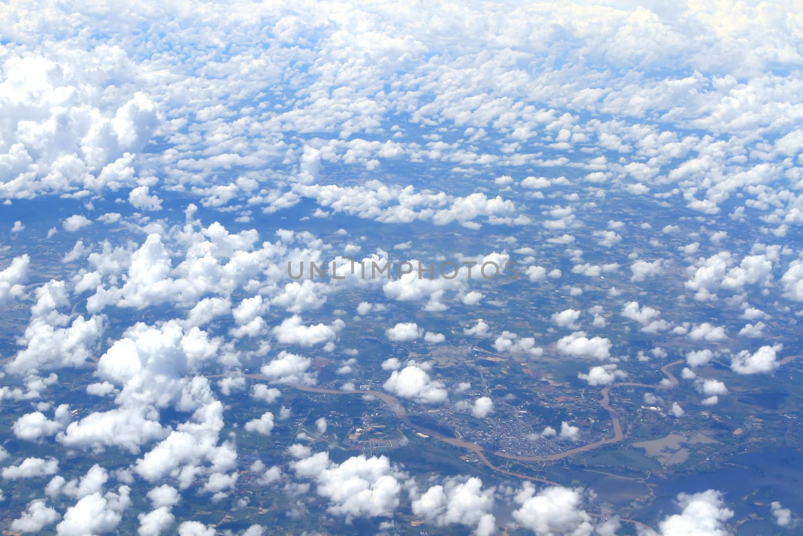 Aerial view of peaceful earth covered in clouds