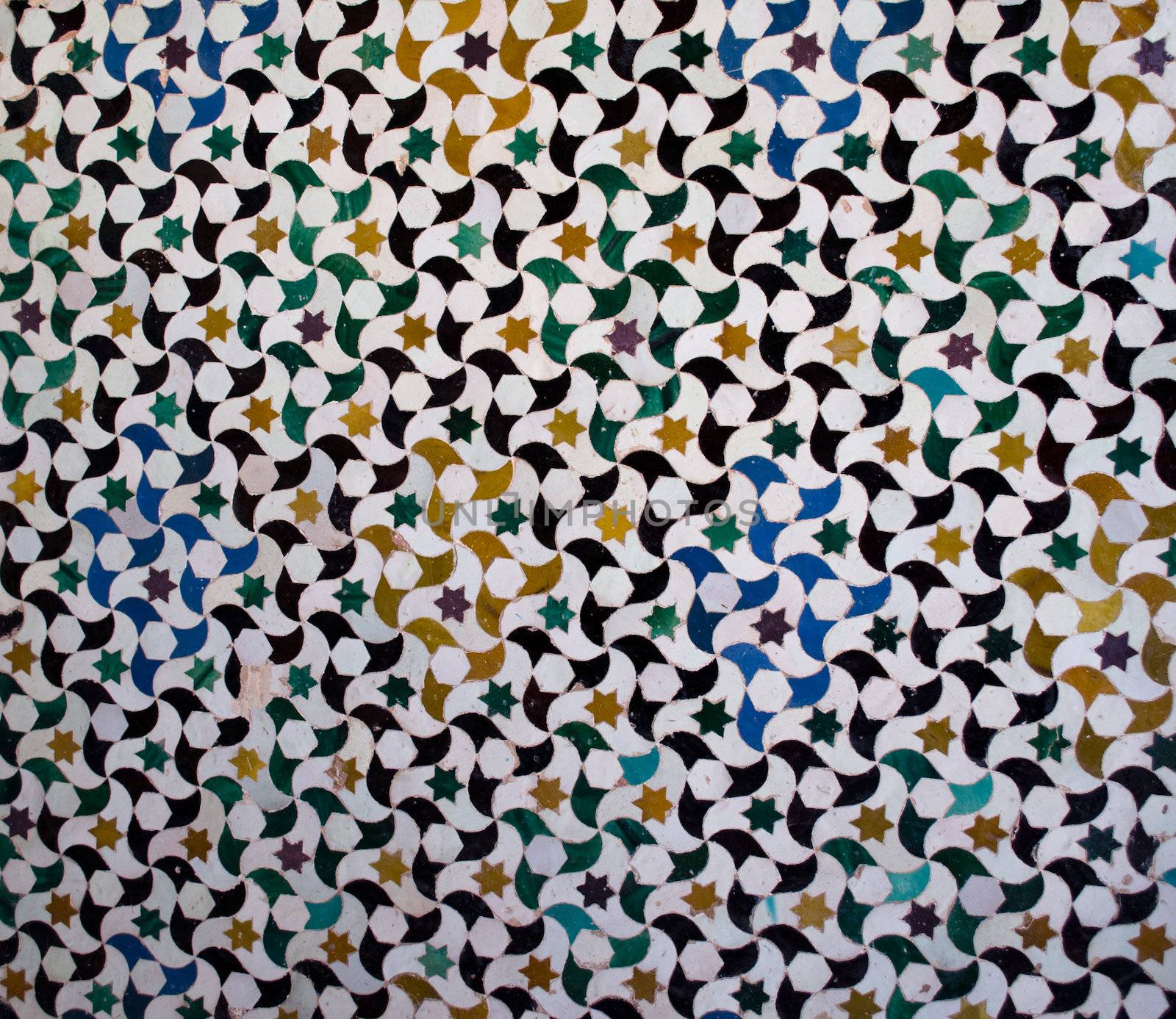 Pattern or texture of ceramic tiles mosaic found in the Alhambra, in Spain