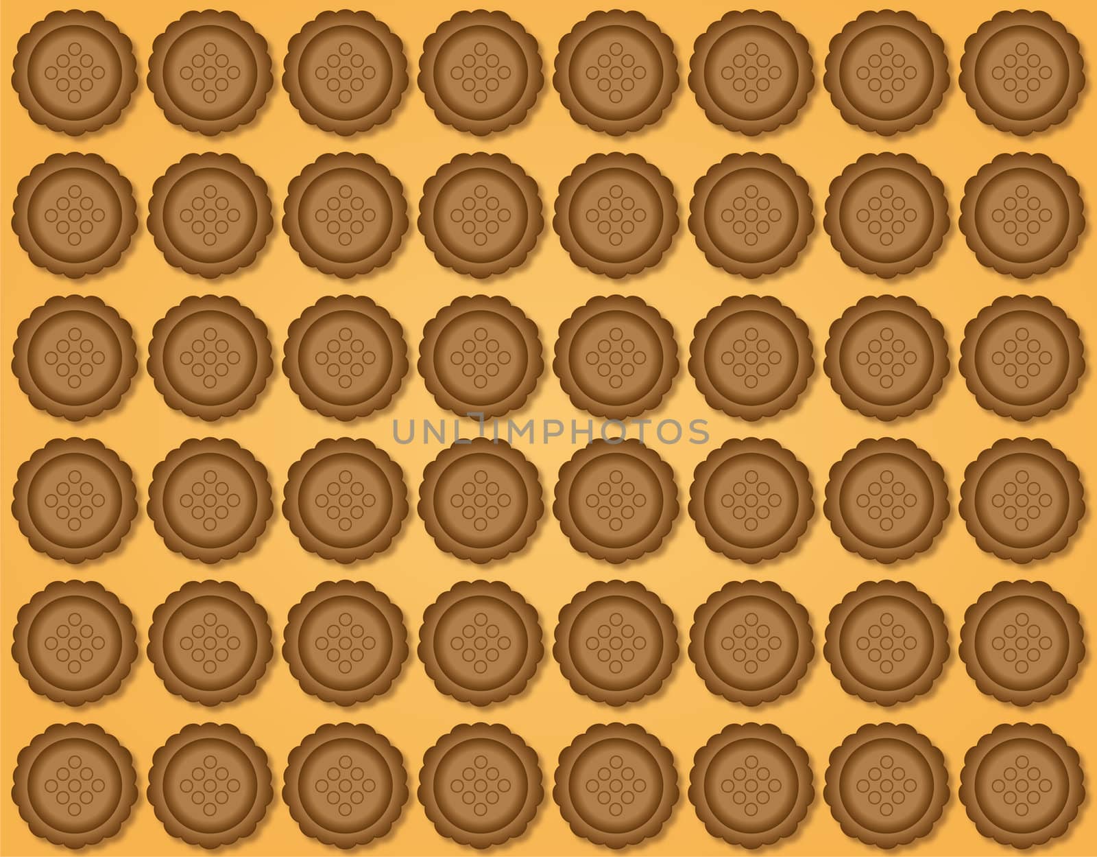 light ocher background of brown biscuits regularly spread over evenly by