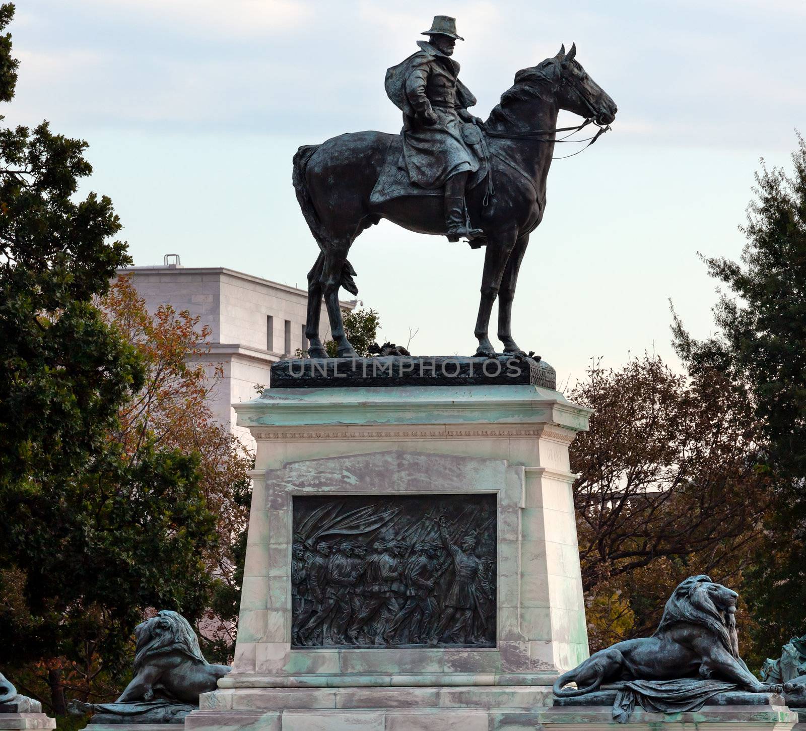 Ulysses US Grant Equestrian Statue Civil War Memorial Capitol Hill Washington DC.  Created by Henry Shrady and dedicated in 1922.  Second largest equestrian statue in the US.  Grant is riding Cincinnati, his famous horse.  