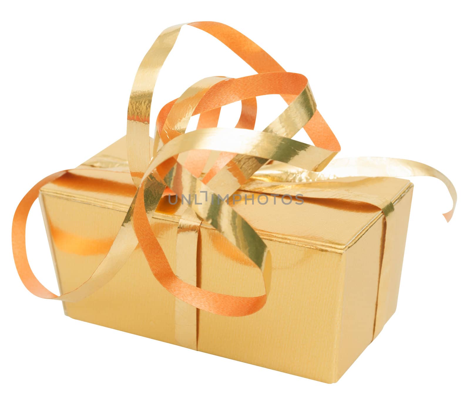 Golden Gift Box Isolated on White - With Clipping Path