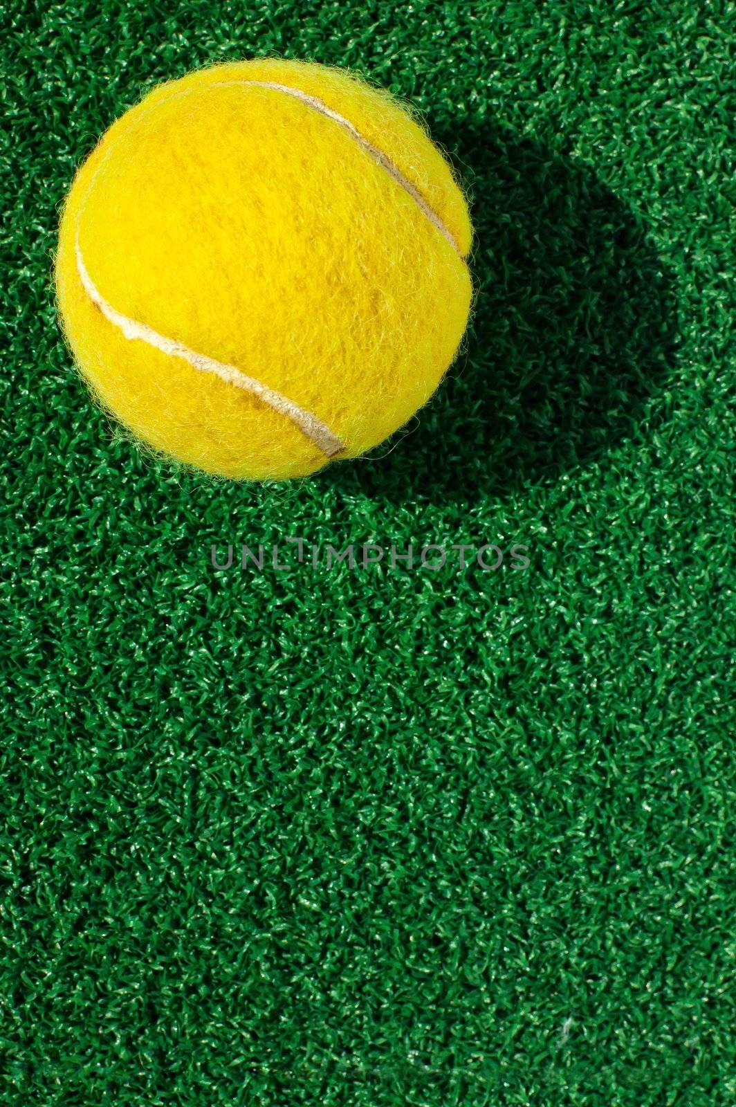 tennis ball on grass by ponsulak
