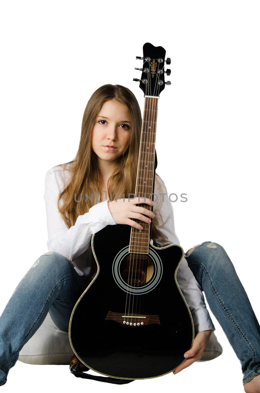 Isolate is a beautiful girl with a guitar