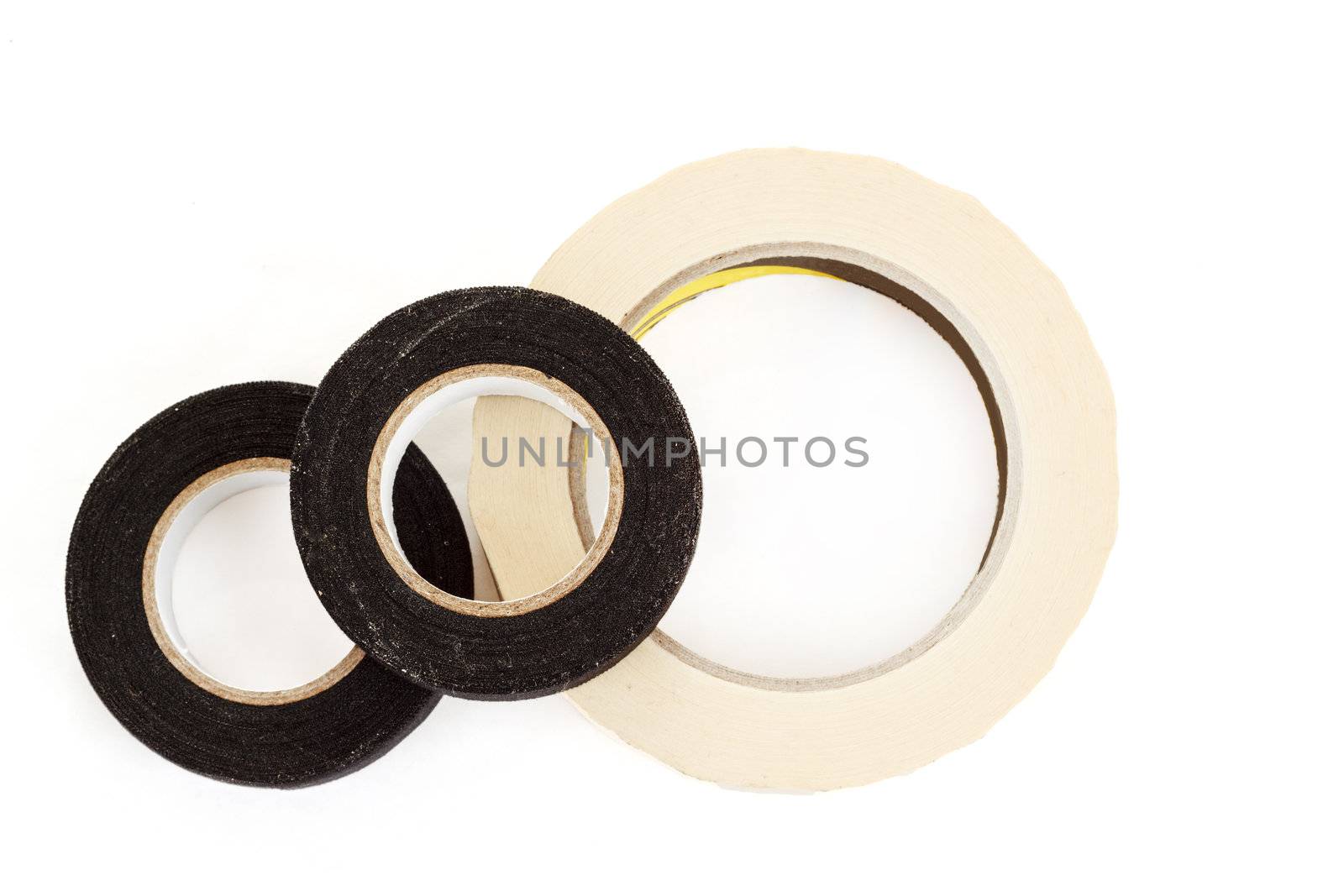 black and white insulating tapes, isolated over white background 