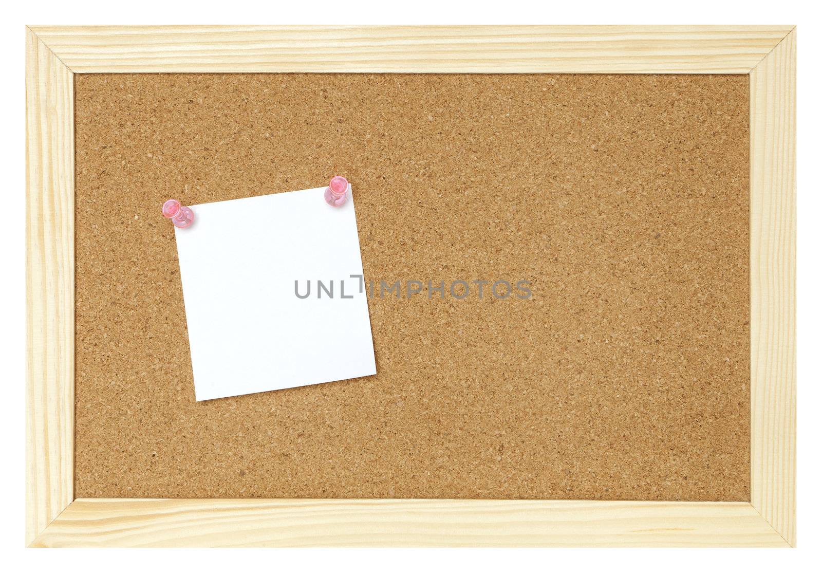 blank paper on cork board isolated 