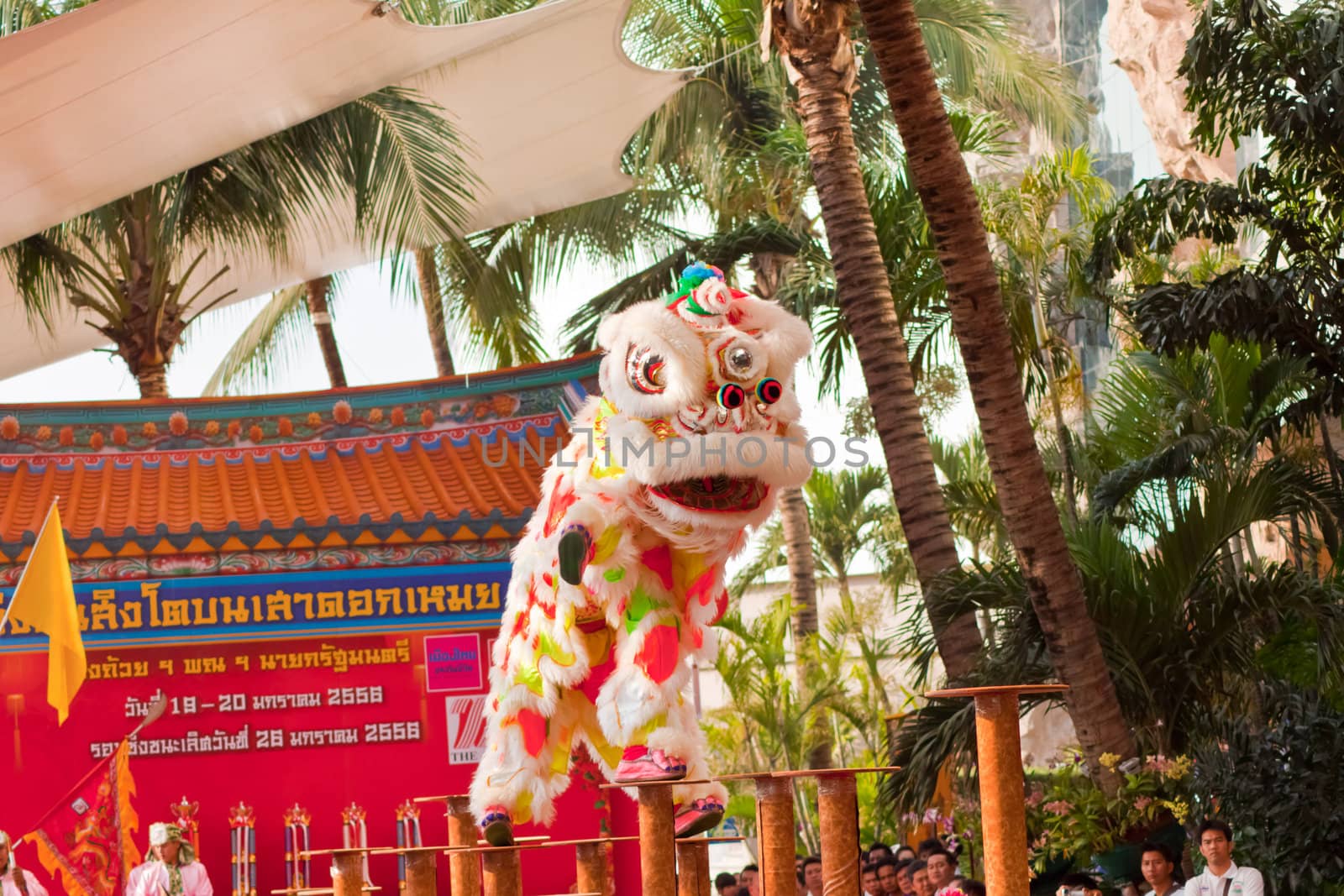 BANGKOK,/THAILAND-JANUARY 20:  lion dance dressing during parade in Chinese New Year Celebrations on January 20, 2013 in BANGKOK