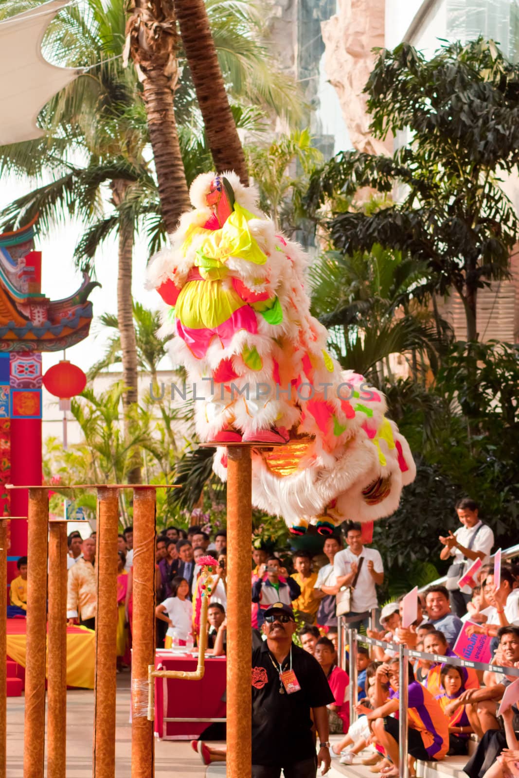 BANGKOK,/THAILAND-JANUARY 20:  lion dance dressing during parade in Chinese New Year Celebrations on January 20, 2013 in BANGKOK