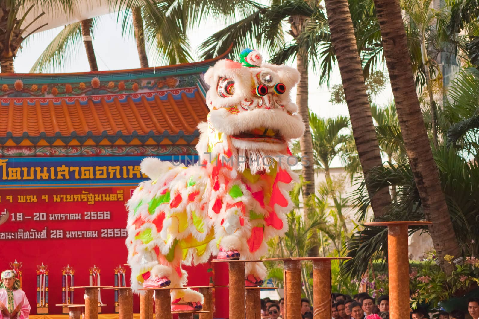 BANGKOK,/THAILAND-JANUARY 20:  lion dance dressing during parade in Chinese New Year Celebrations on January 20, 2013 in BANGKOK