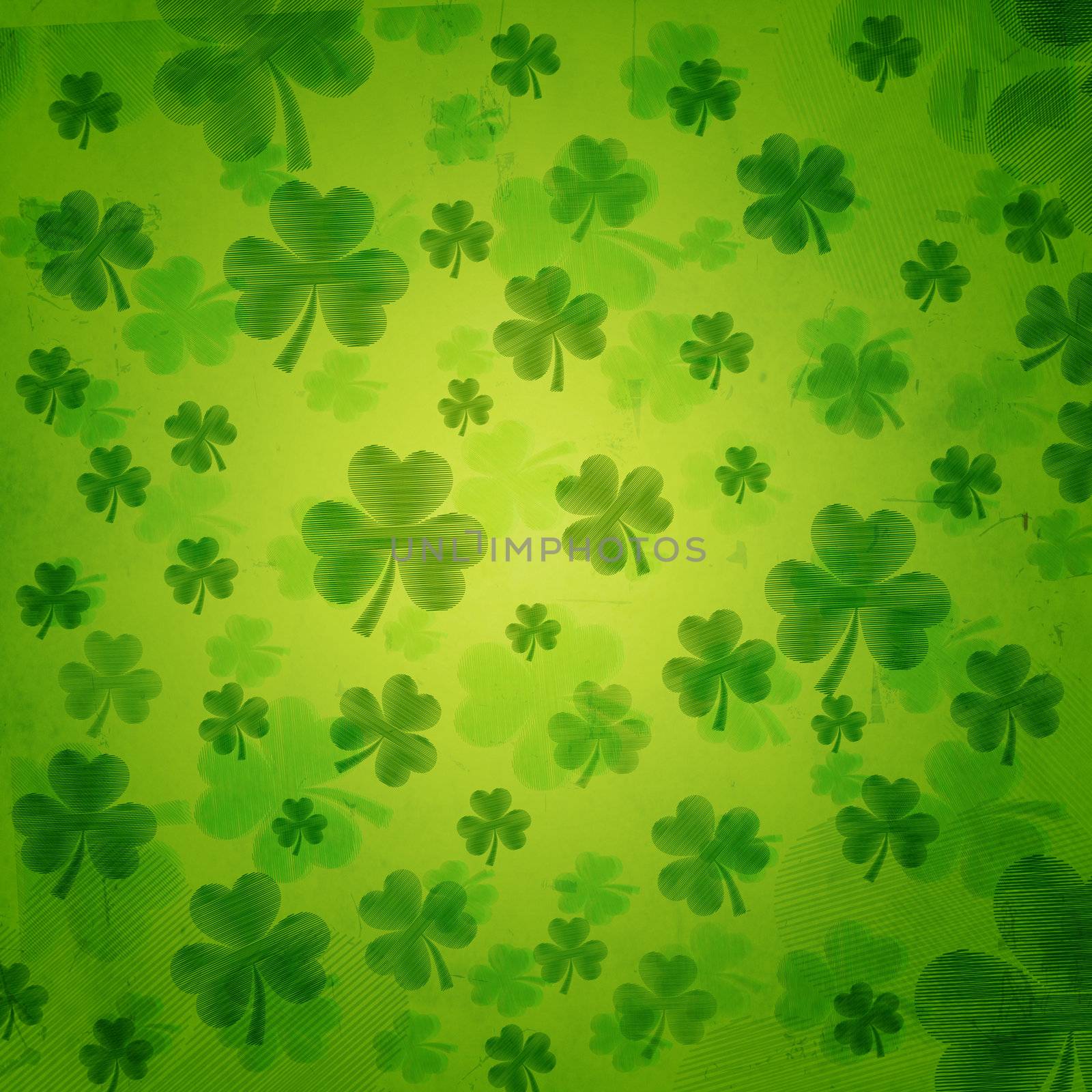 striped shamrocks in green old paper background by marinini