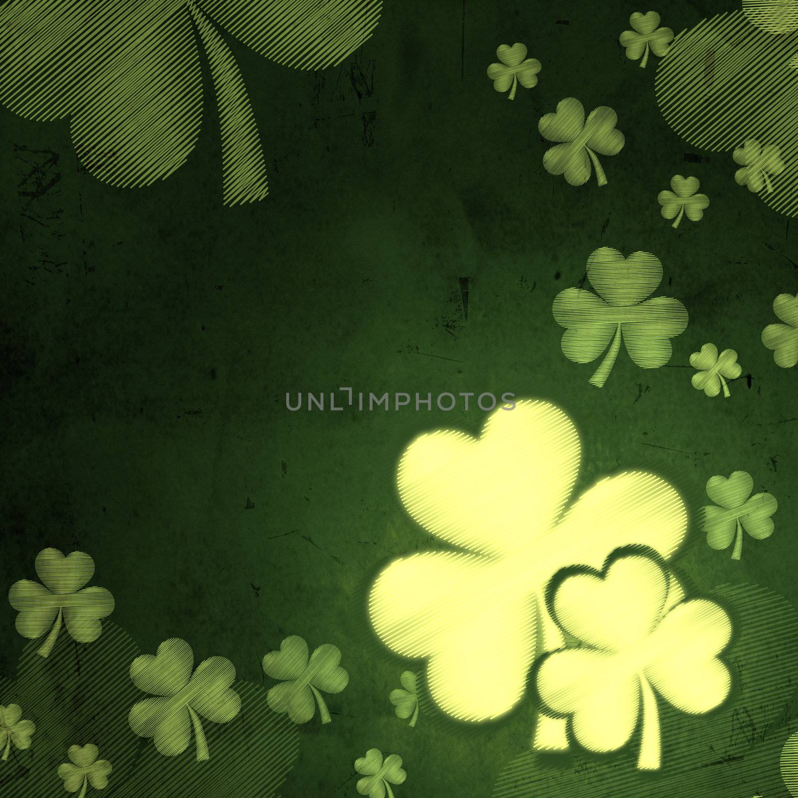 white striped shamrocks in green old paper background by marinini