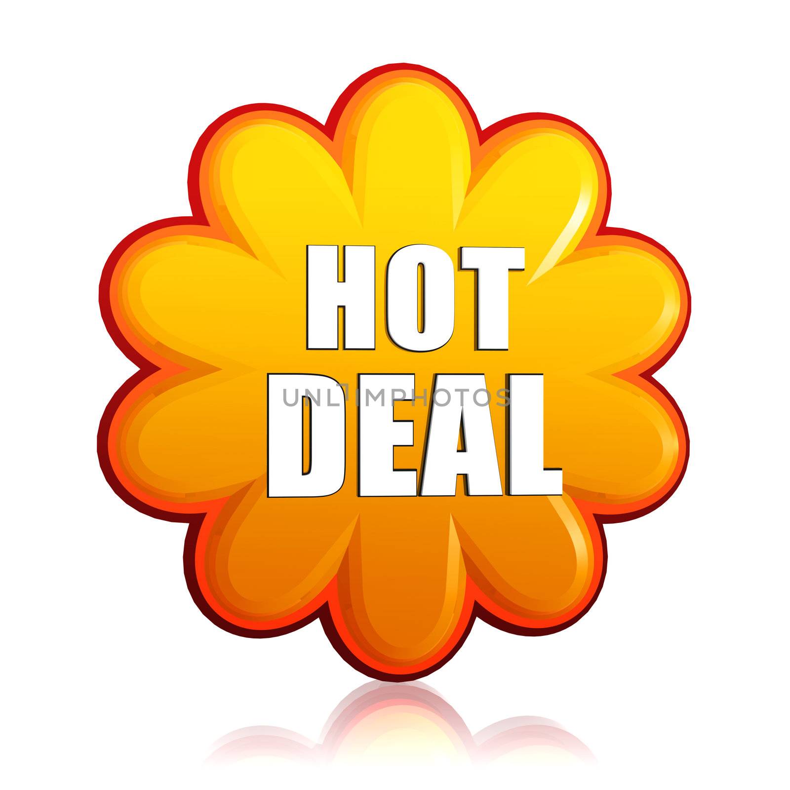 hot deal banner - 3d orange flower label with white text, business concept