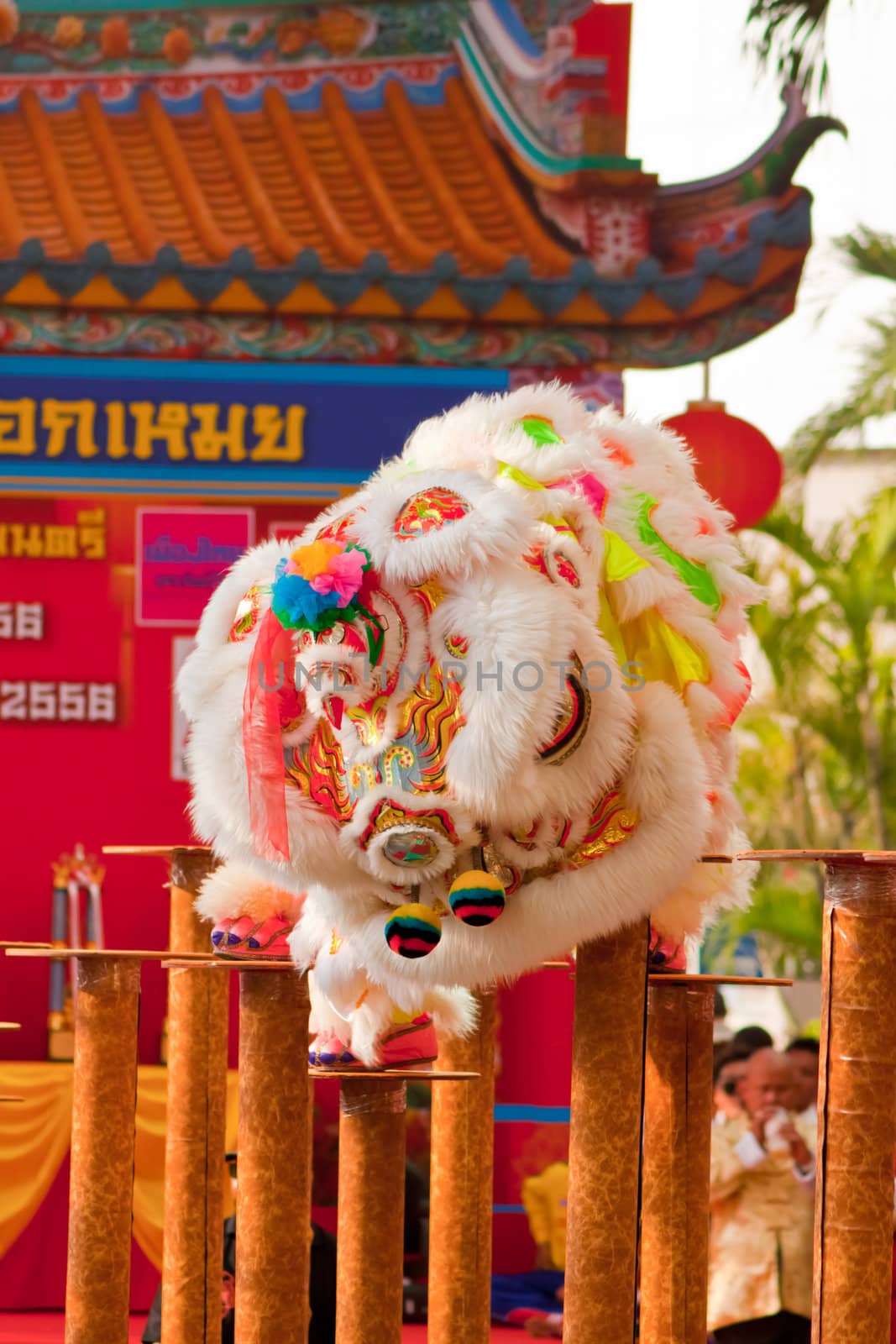 BANGKOK,/THAILAND-JANUARY 20:  lion dance dressing during parade in Chinese New Year Celebrations on January 20, 2013 in BANGKOK