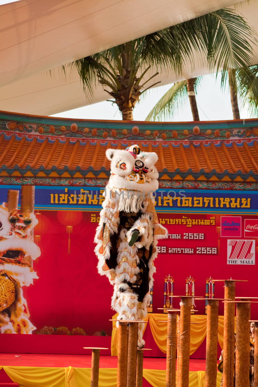 BANGKOK,/THAILAND-JANUARY 20:  lion dance dressing during parade in Chinese New Year Celebrations on January 20, 2013 in BANGKOK