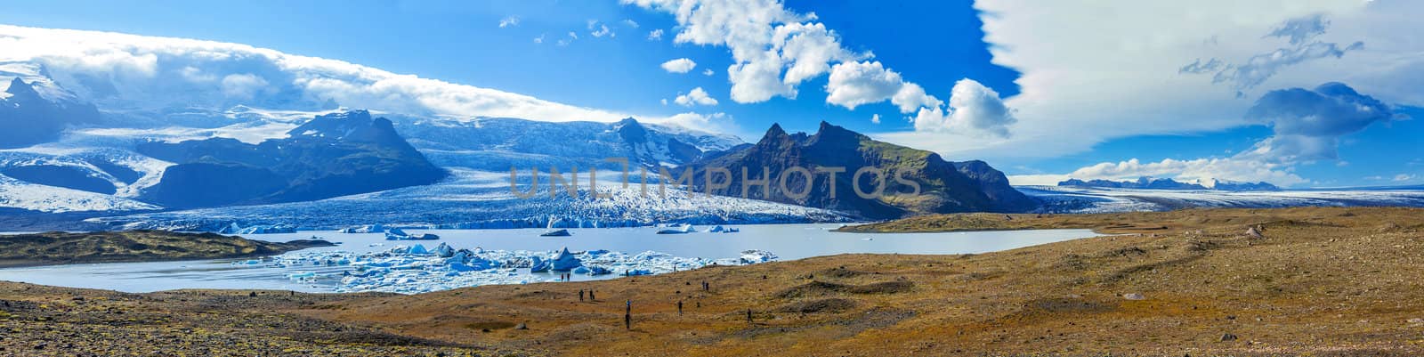 Panorama of Glacial Lagoon Fjalls�rl�n Iceland. Shot during the summer this is the biggest glacier Vatnajokull in Europe and is in the Skaftafell National Park.