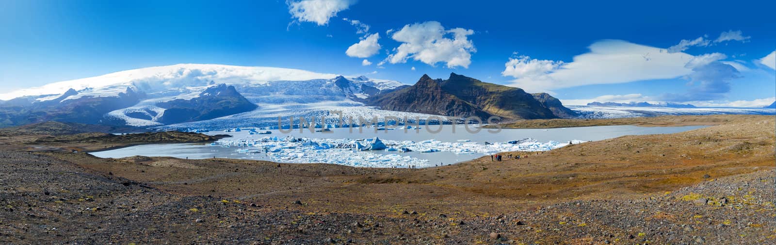 Panorama of Glacial Lagoon Fjalls�rl�n Iceland. Shot during the summer this is the biggest glacier Vatnajokull in Europe and is in the Skaftafell National Park.