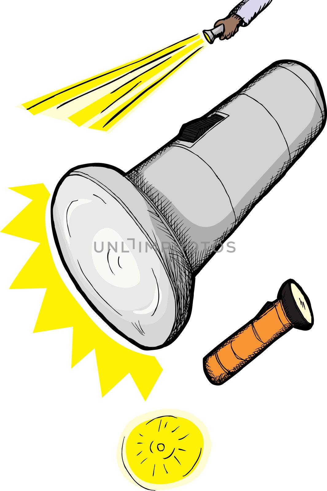 Set of various flashlights over white background