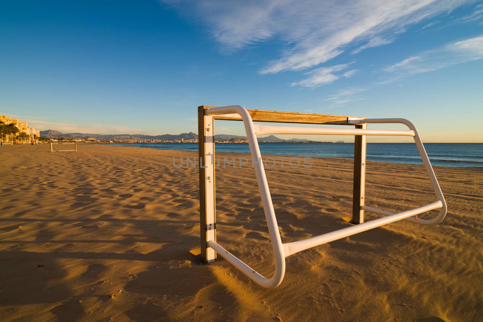 Beach footbal under the warm Mediterranean sun