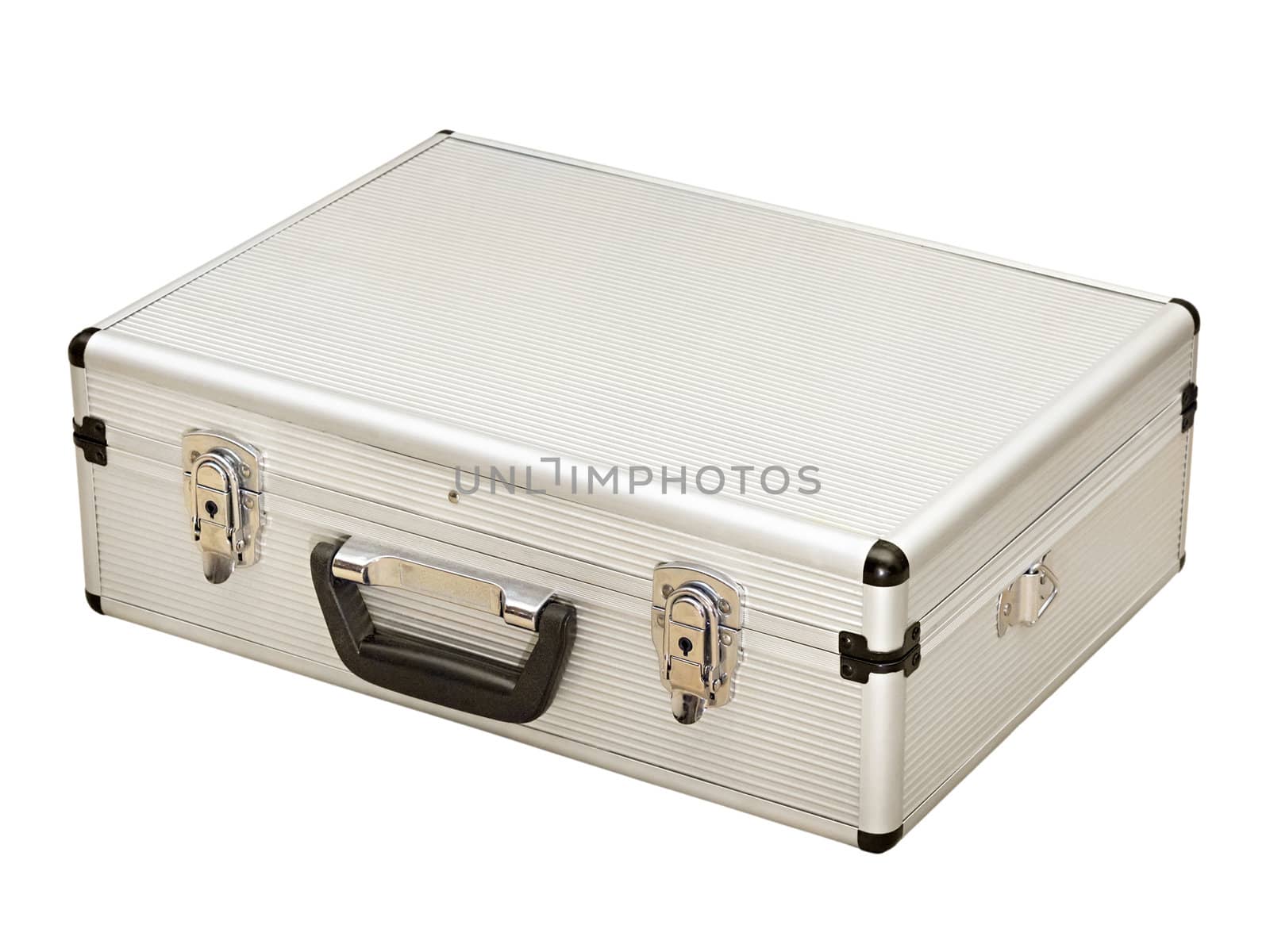 gray metal suitcase isolated on white background