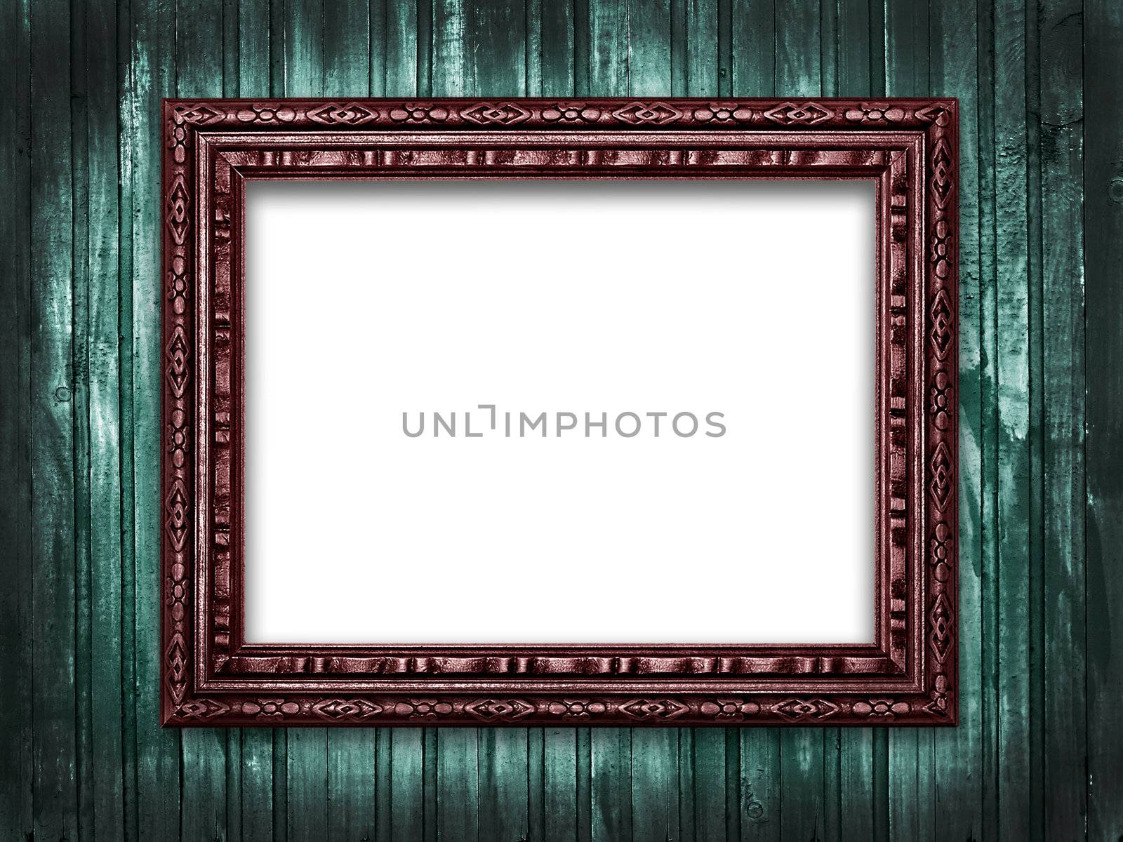 llustration of a picture frame on a wooden grunge background