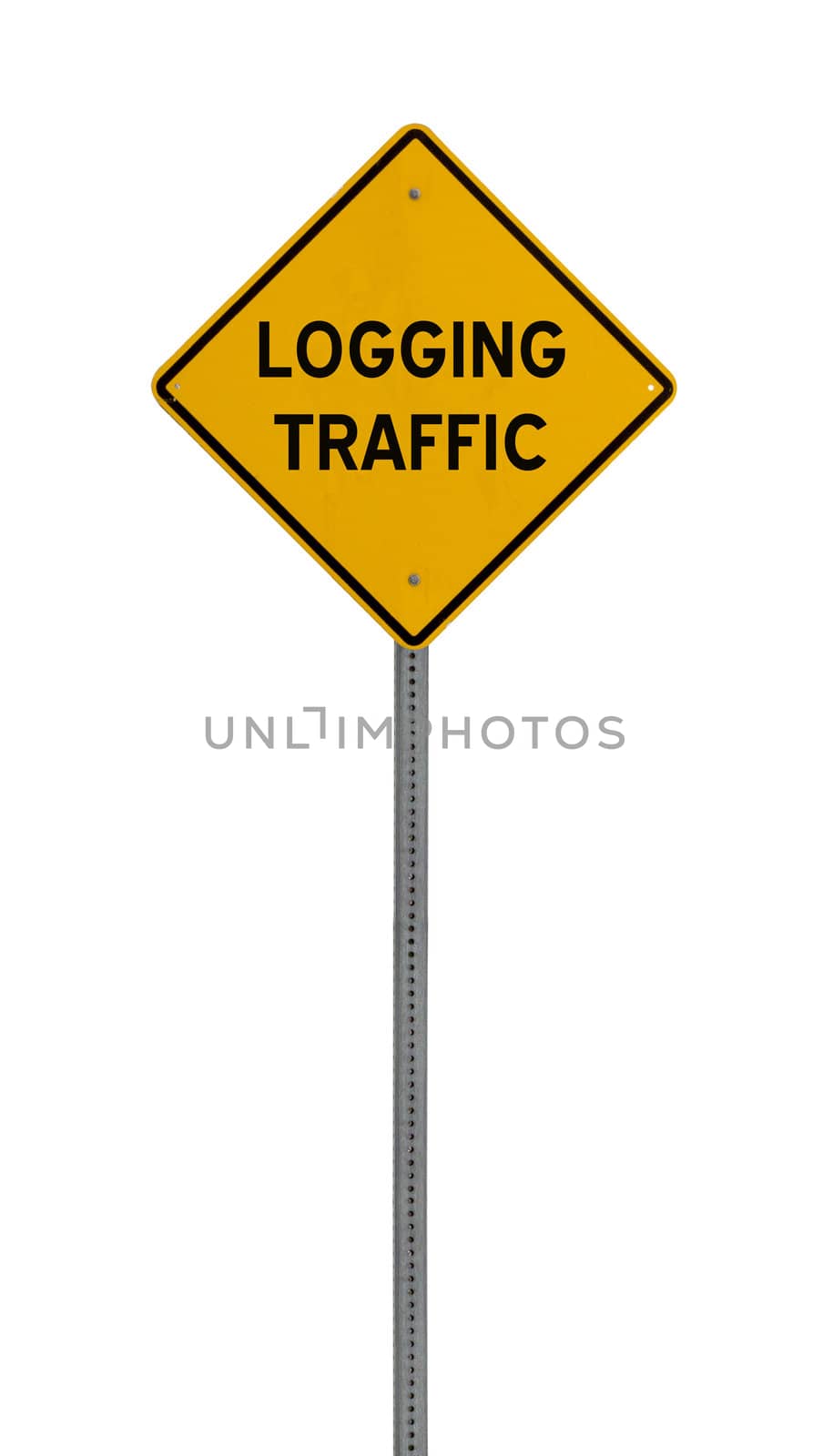 Isolated Yellow driving warning sign logging traffic by jeremywhat